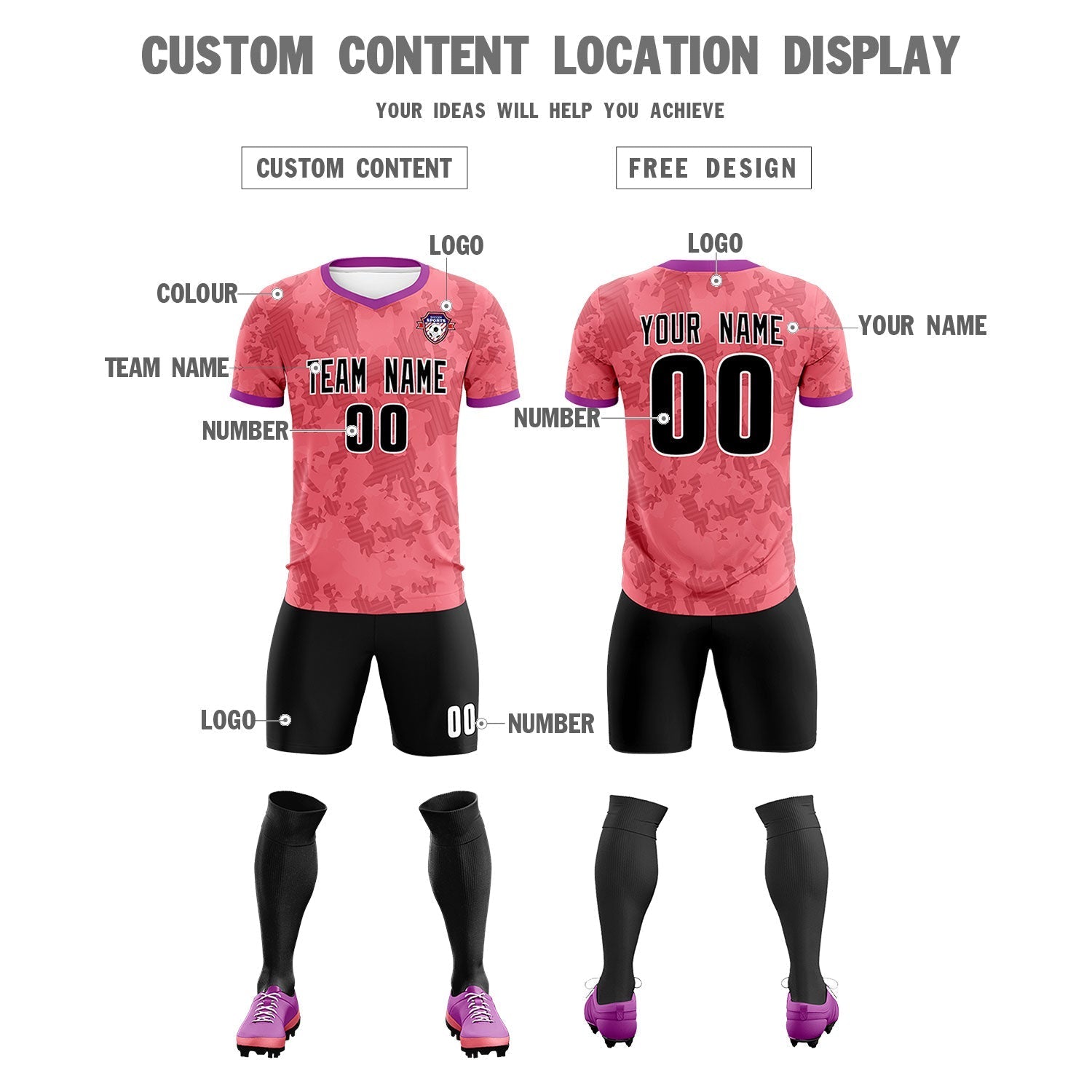Custom Light Red Camo sports Soccer Tops/Sets Jersey