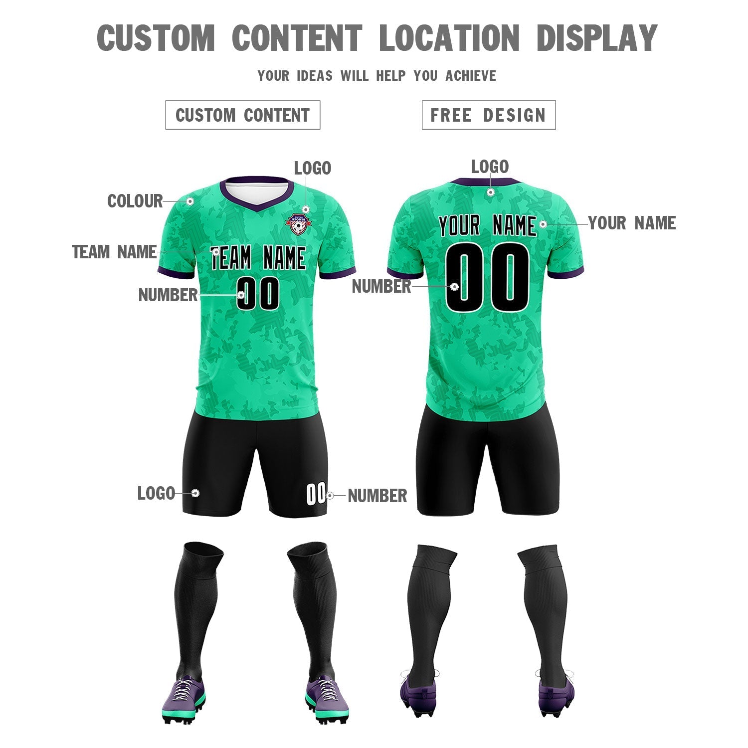 Custom Neon Green Camo sports Soccer Tops/Sets Jersey
