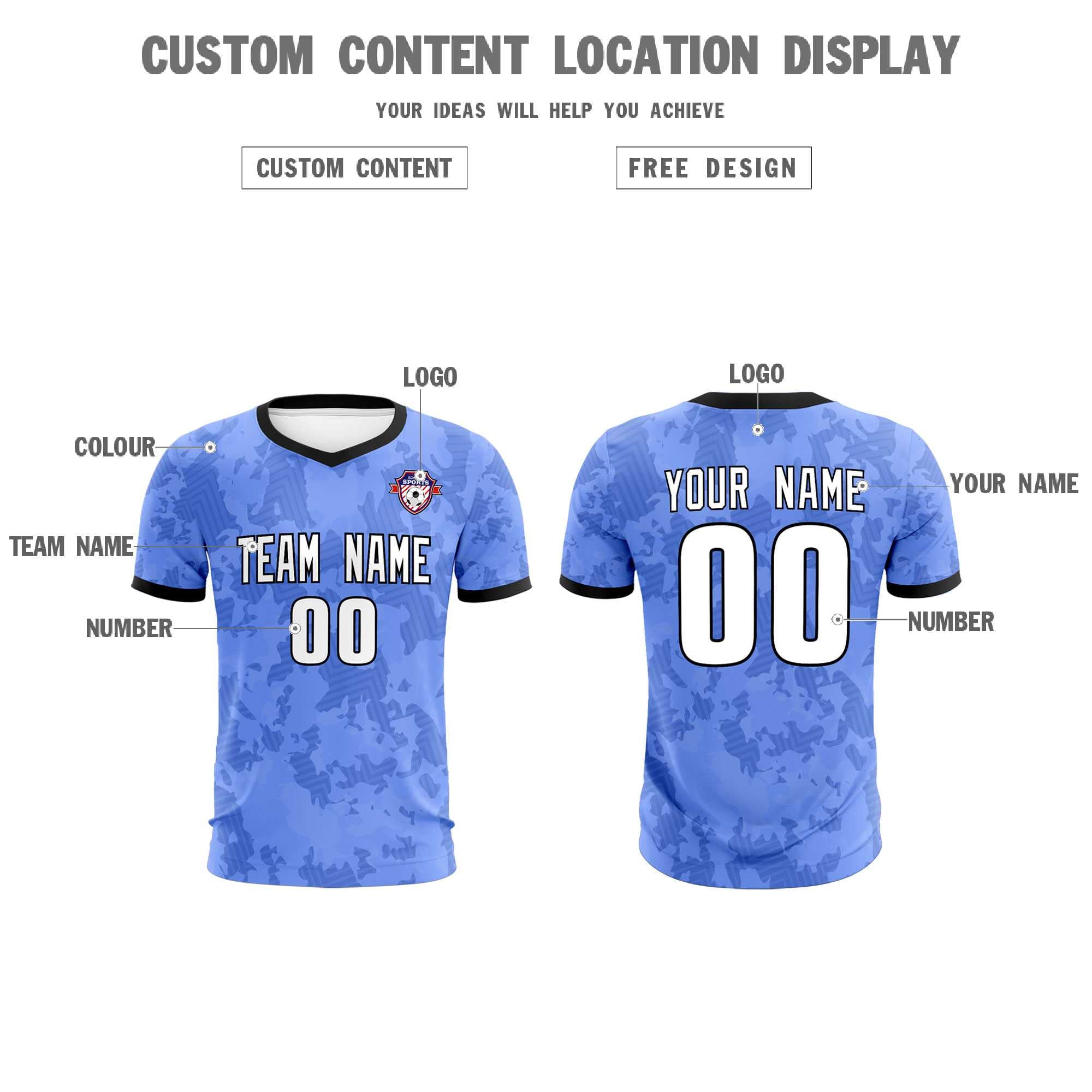 Custom Light Blue Camo sports Soccer Tops/Sets Jersey