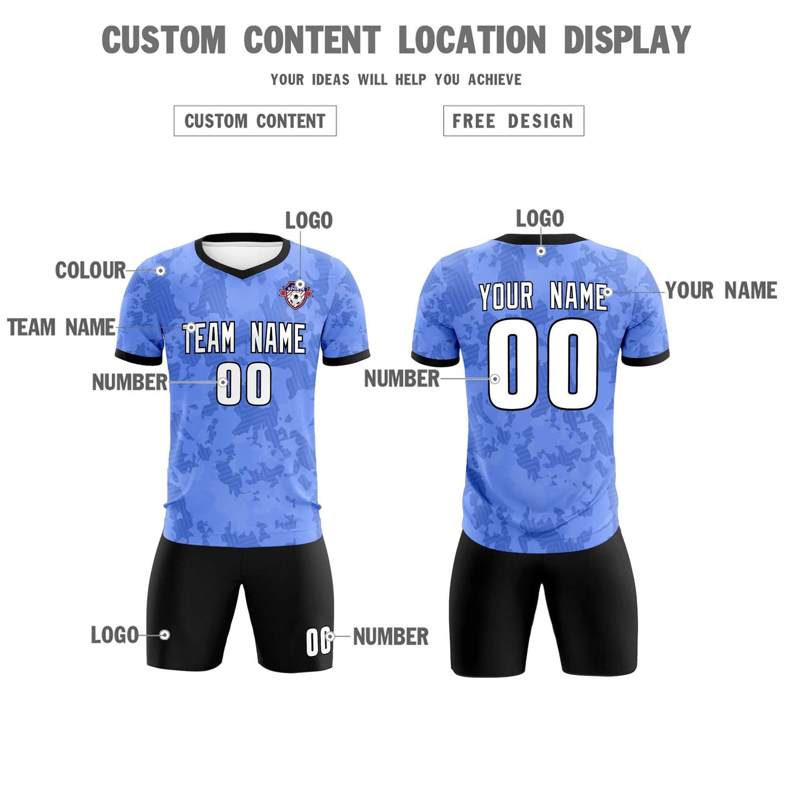 Custom Light Blue Camo sports Soccer Tops/Sets Jersey