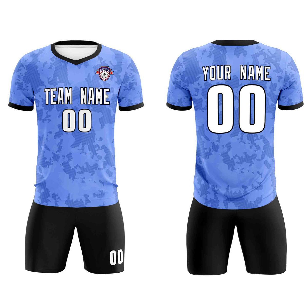 Custom Light Blue Camo sports Soccer Tops/Sets Jersey