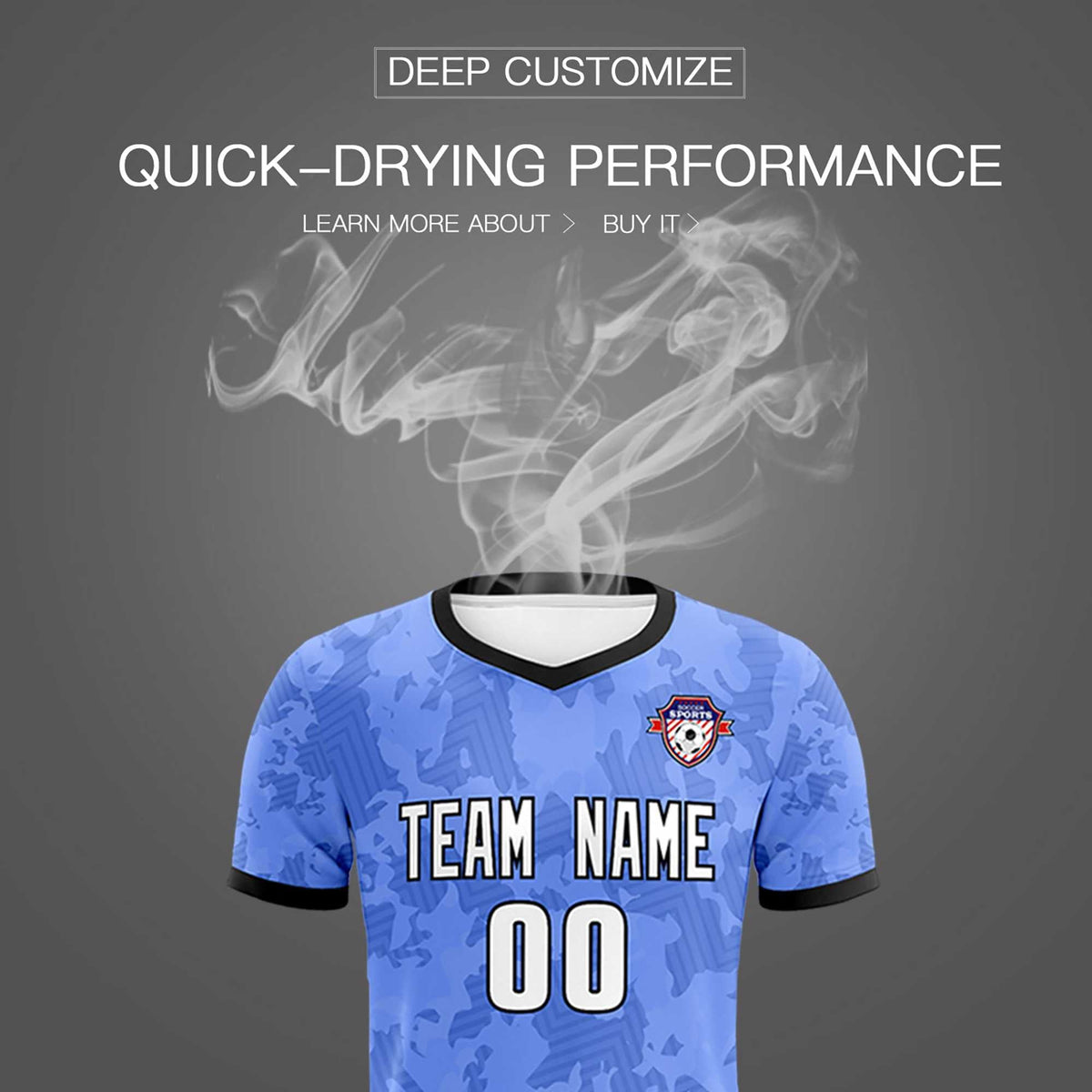 Custom Light Blue Camo sports Soccer Tops/Sets Jersey