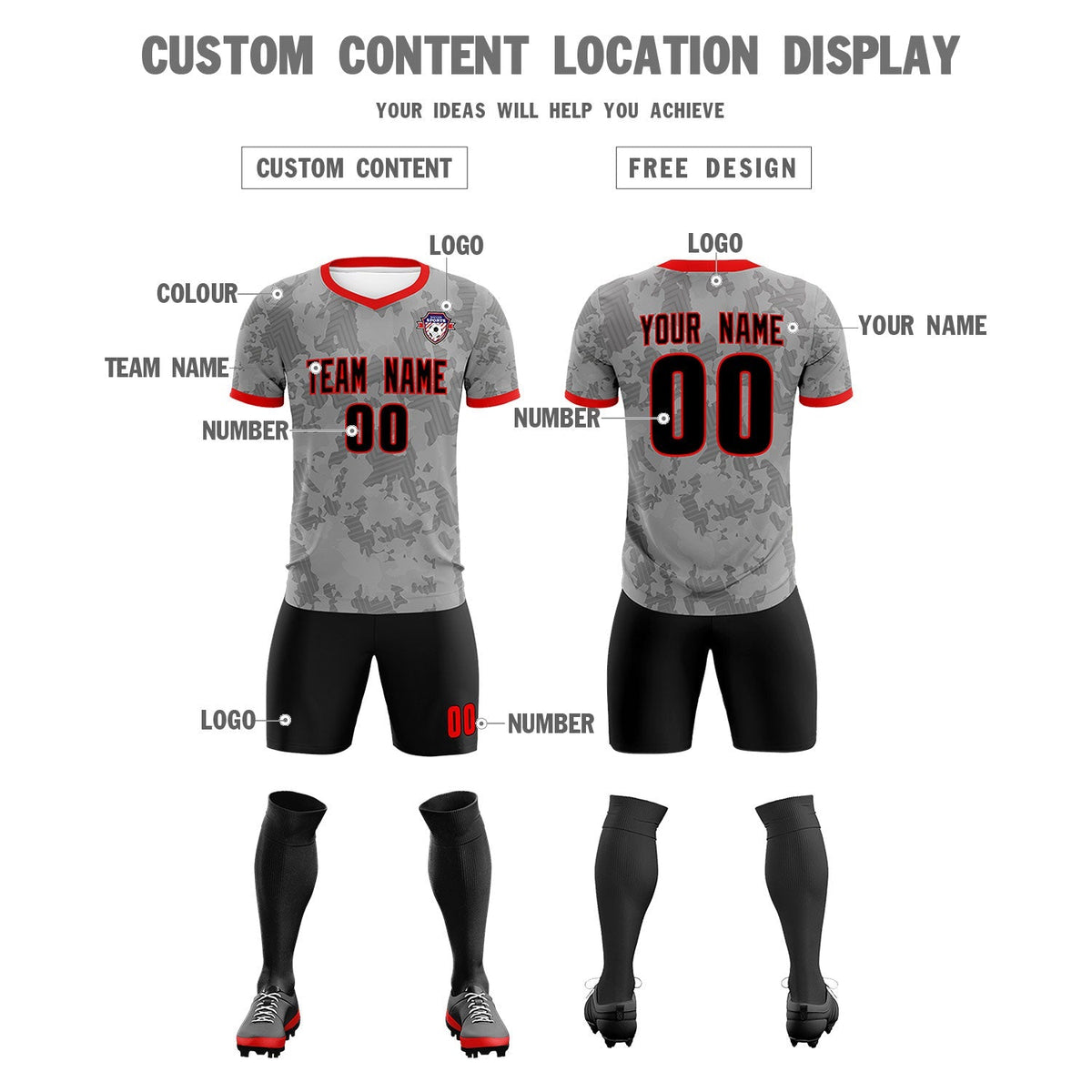 Custom Dark Gray Camo sports Soccer Tops/Sets Jersey
