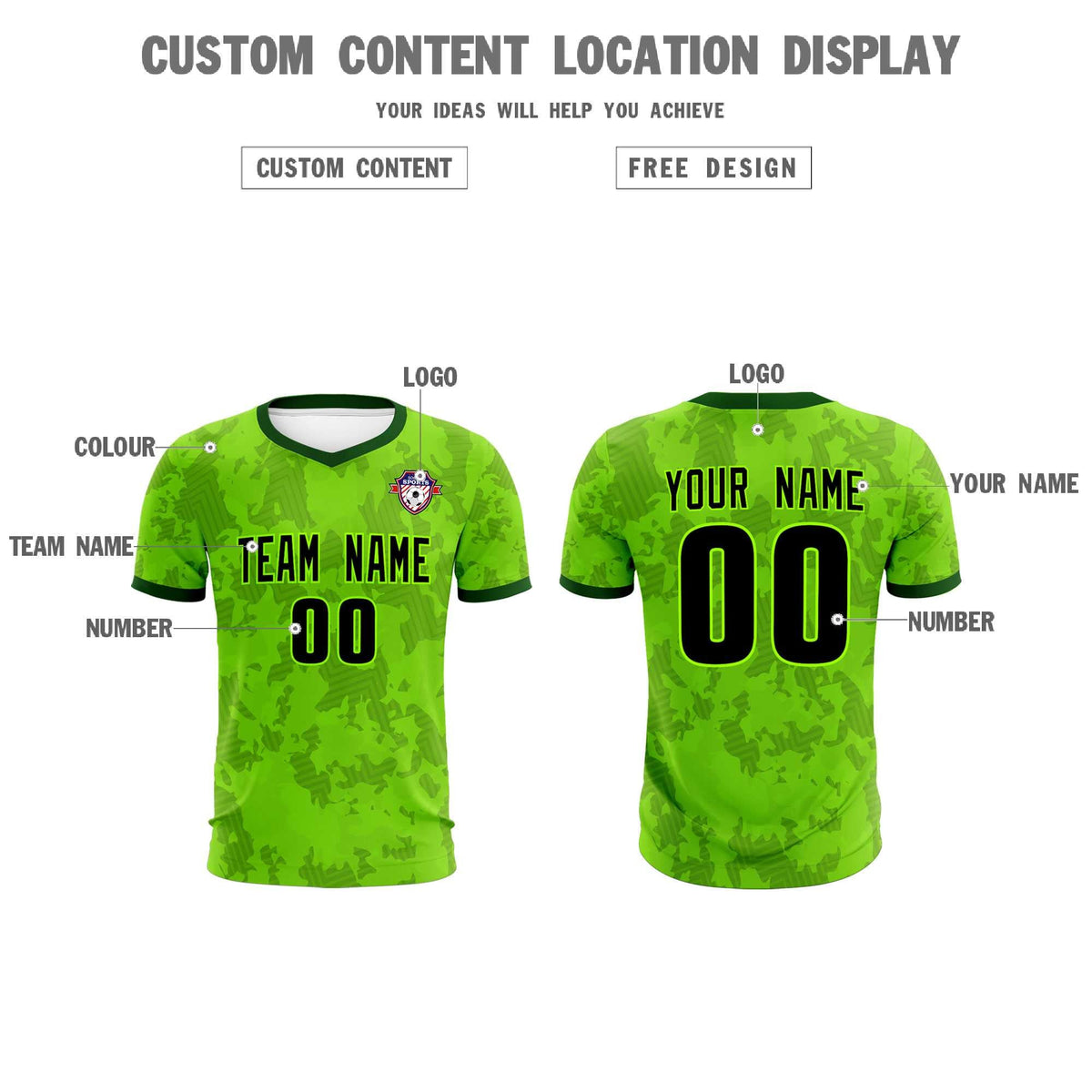 Custom Green Camo sports Soccer Tops/Sets Jersey