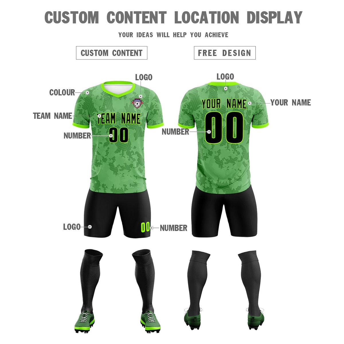 Custom Green Camo sports Soccer Tops/Sets Jersey