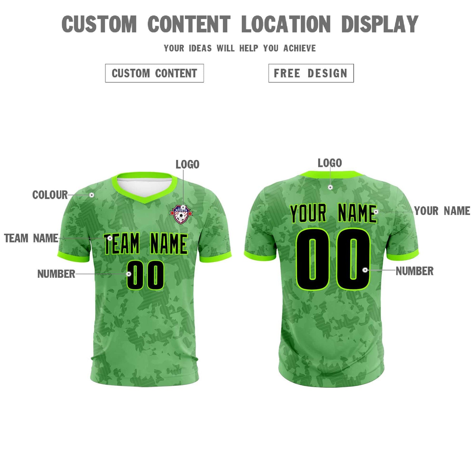 Custom Green Camo sports Soccer Tops/Sets Jersey