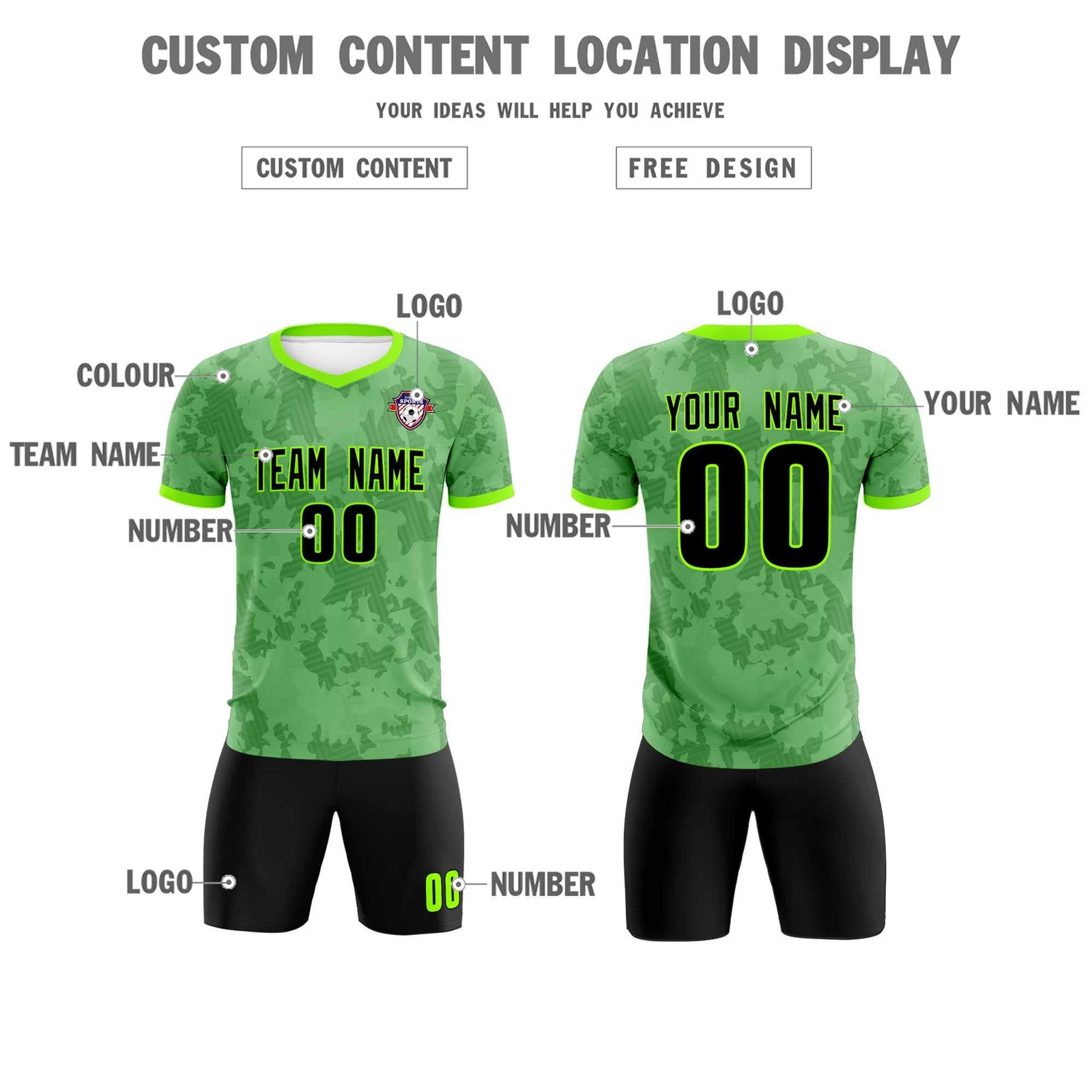 Custom Green Camo sports Soccer Tops/Sets Jersey