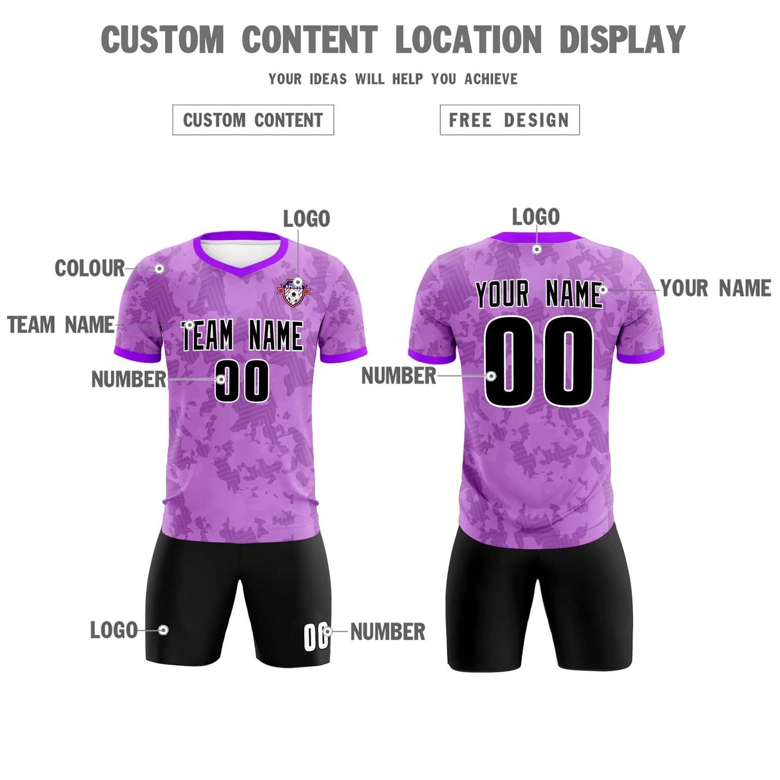 Custom Light Purple Camo sports Soccer Tops/Sets Jersey