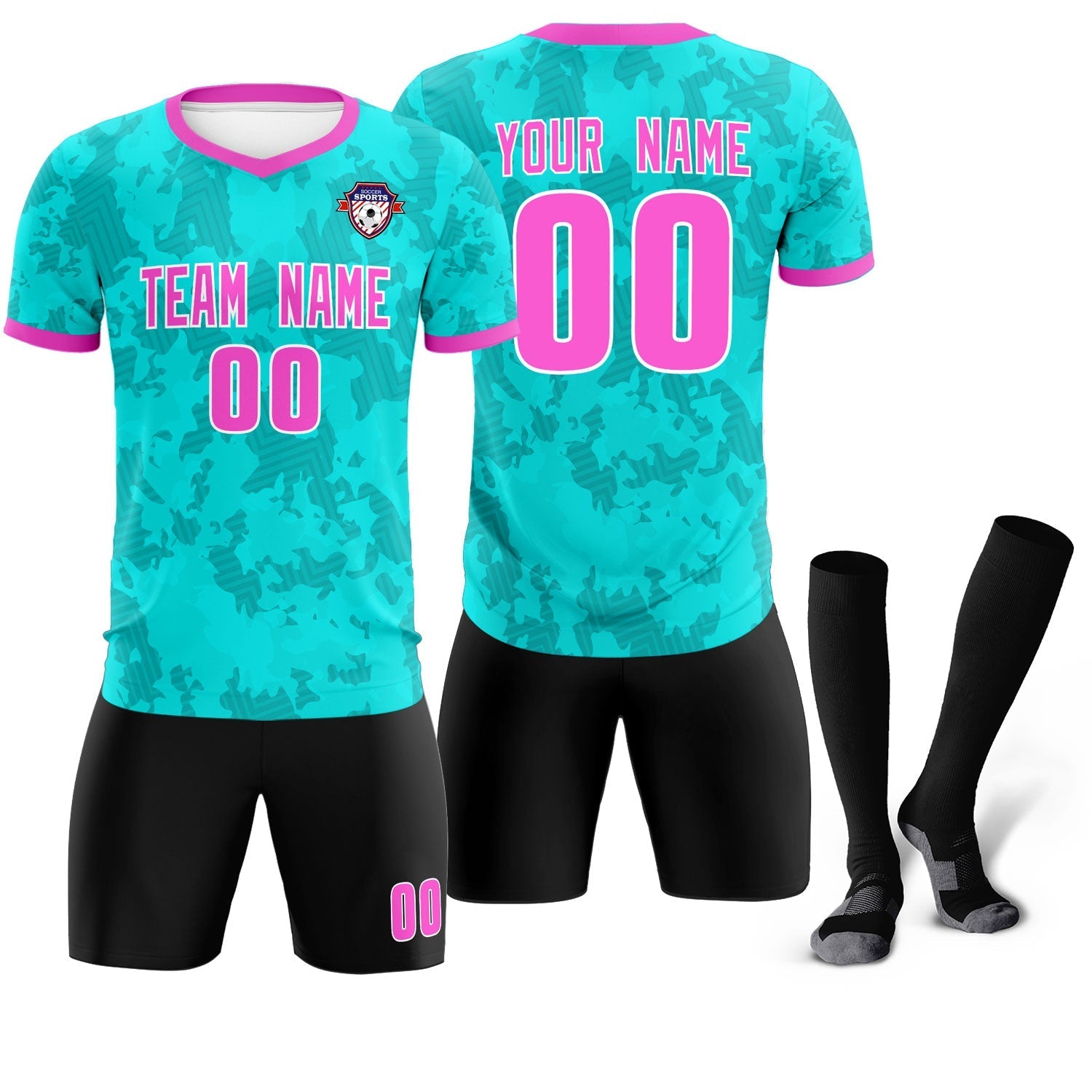 Custom Aqua Camo sports Soccer Tops/Sets Jersey