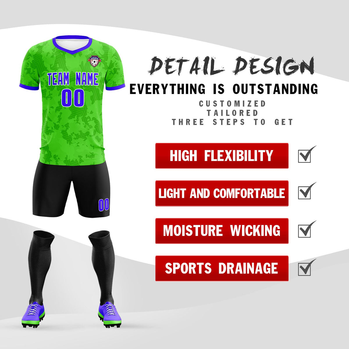 Custom Neon Green Camo sports Soccer Tops/Sets Jersey