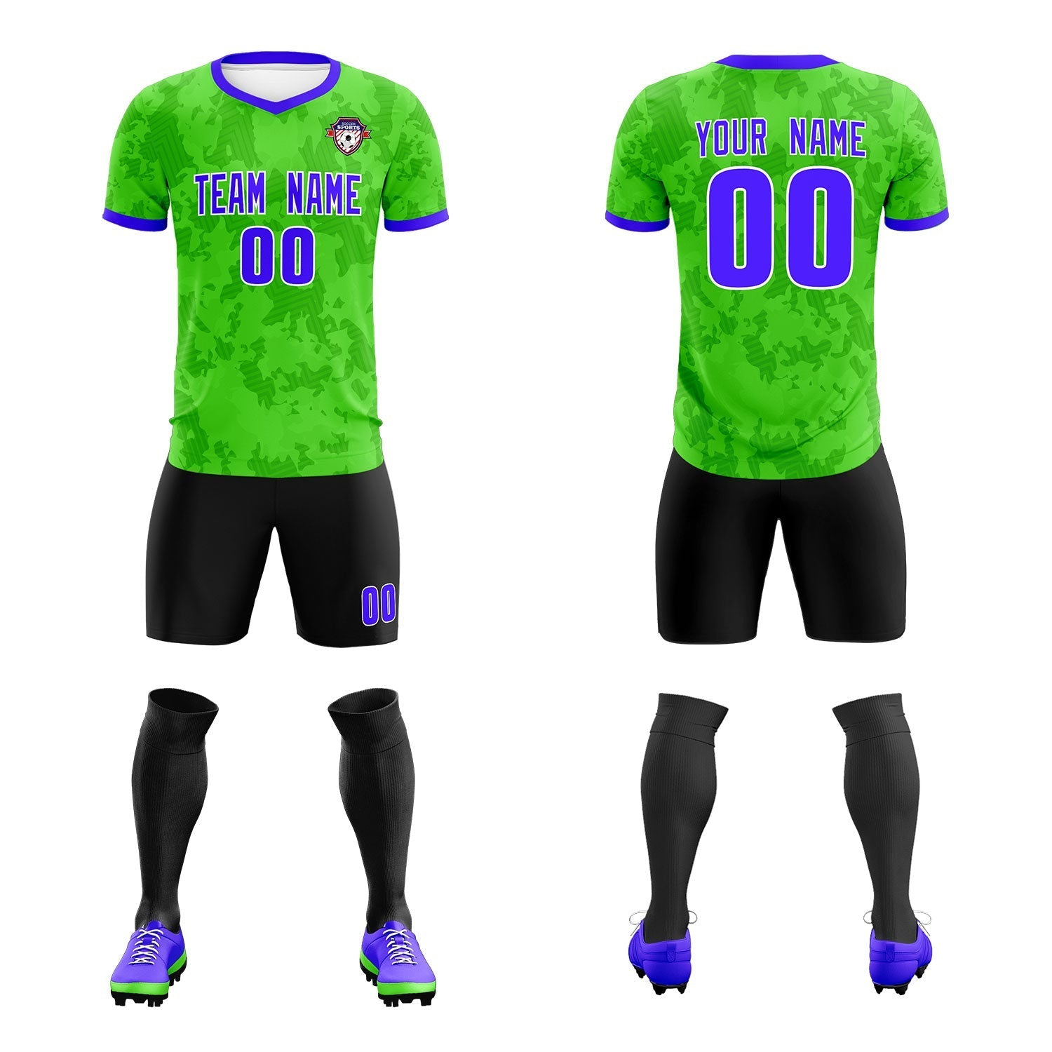 Custom Neon Green Camo sports Soccer Tops/Sets Jersey