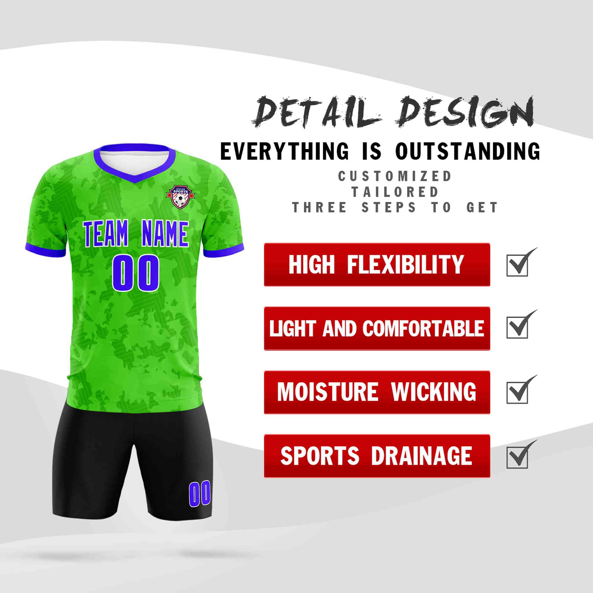 Custom Neon Green Camo sports Soccer Tops/Sets Jersey