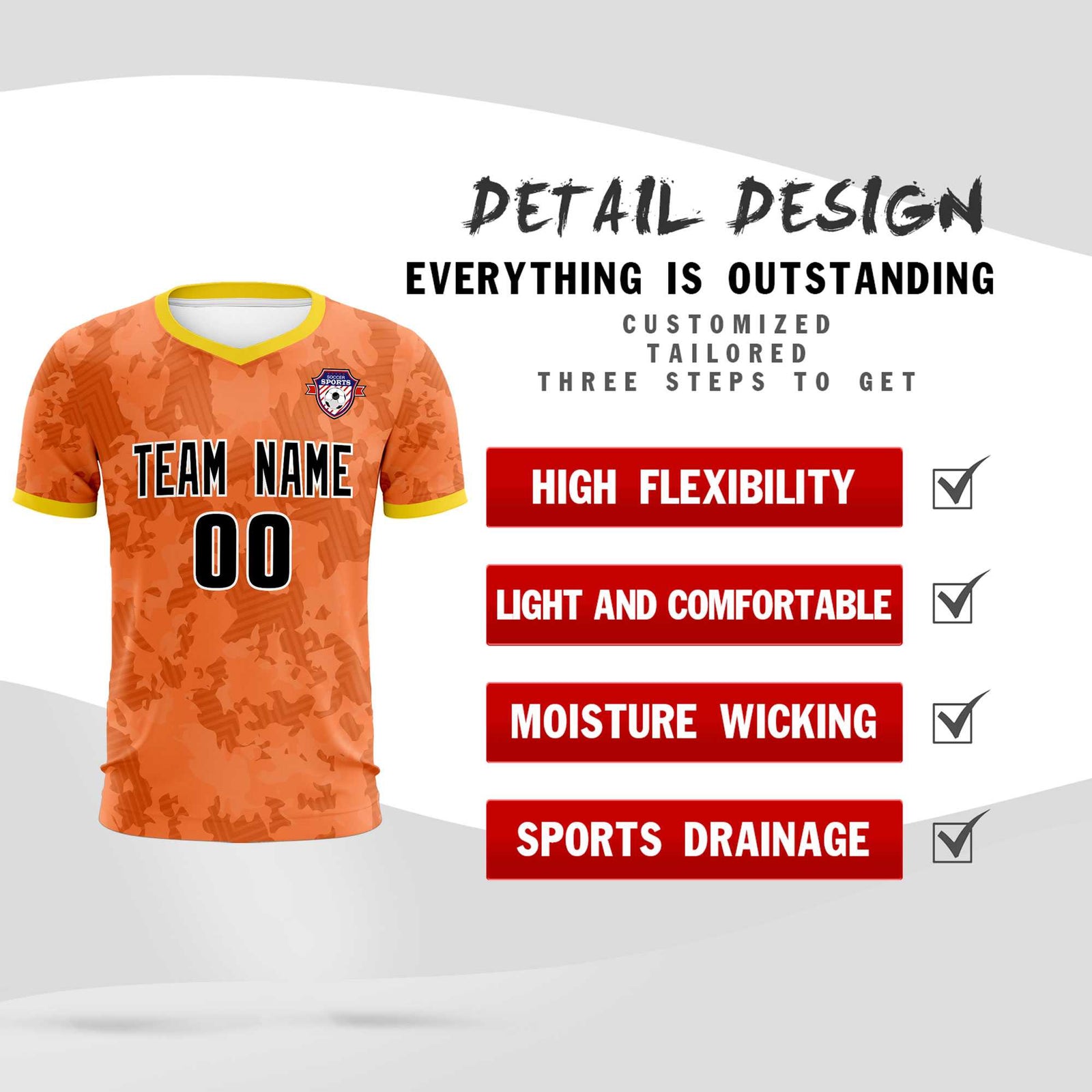 Custom Orange Camo sports Soccer Tops/Sets Jersey