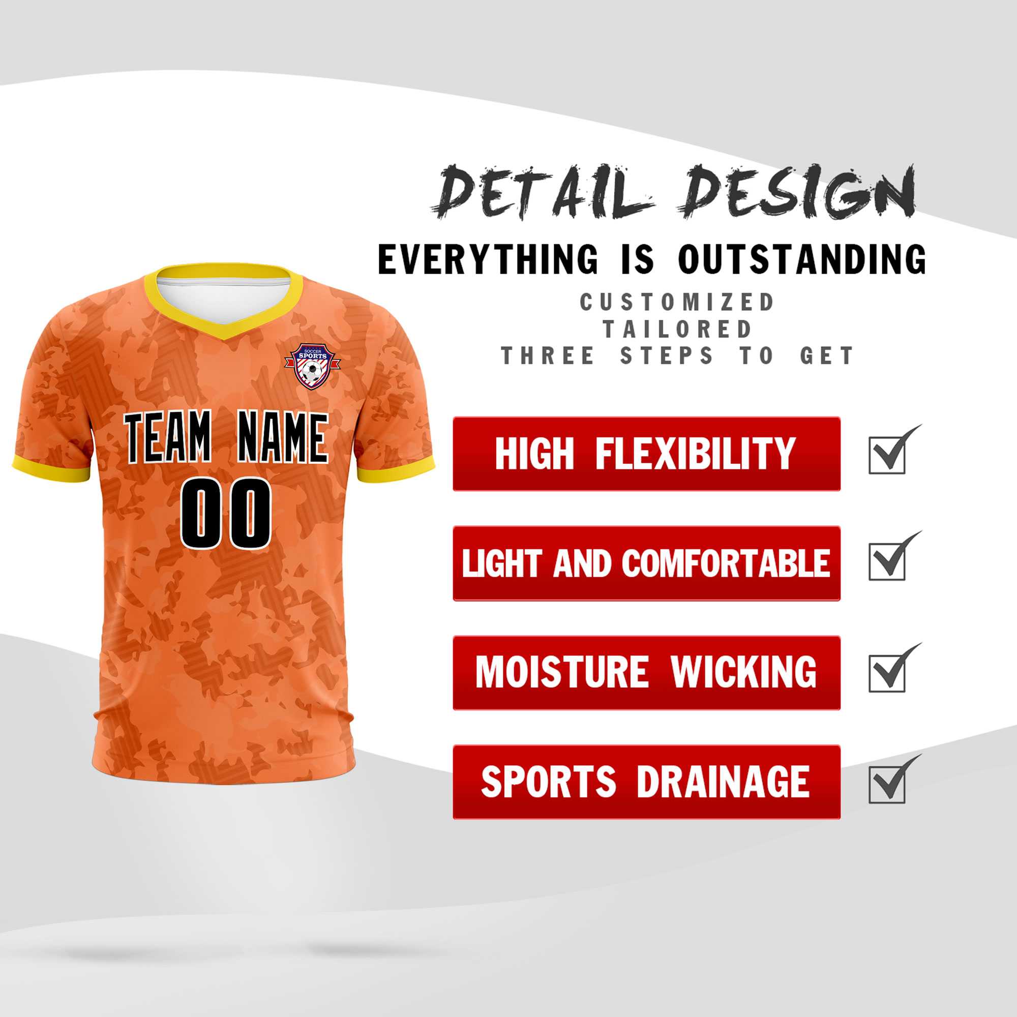 Custom Orange Camo sports Soccer Tops/Sets Jersey