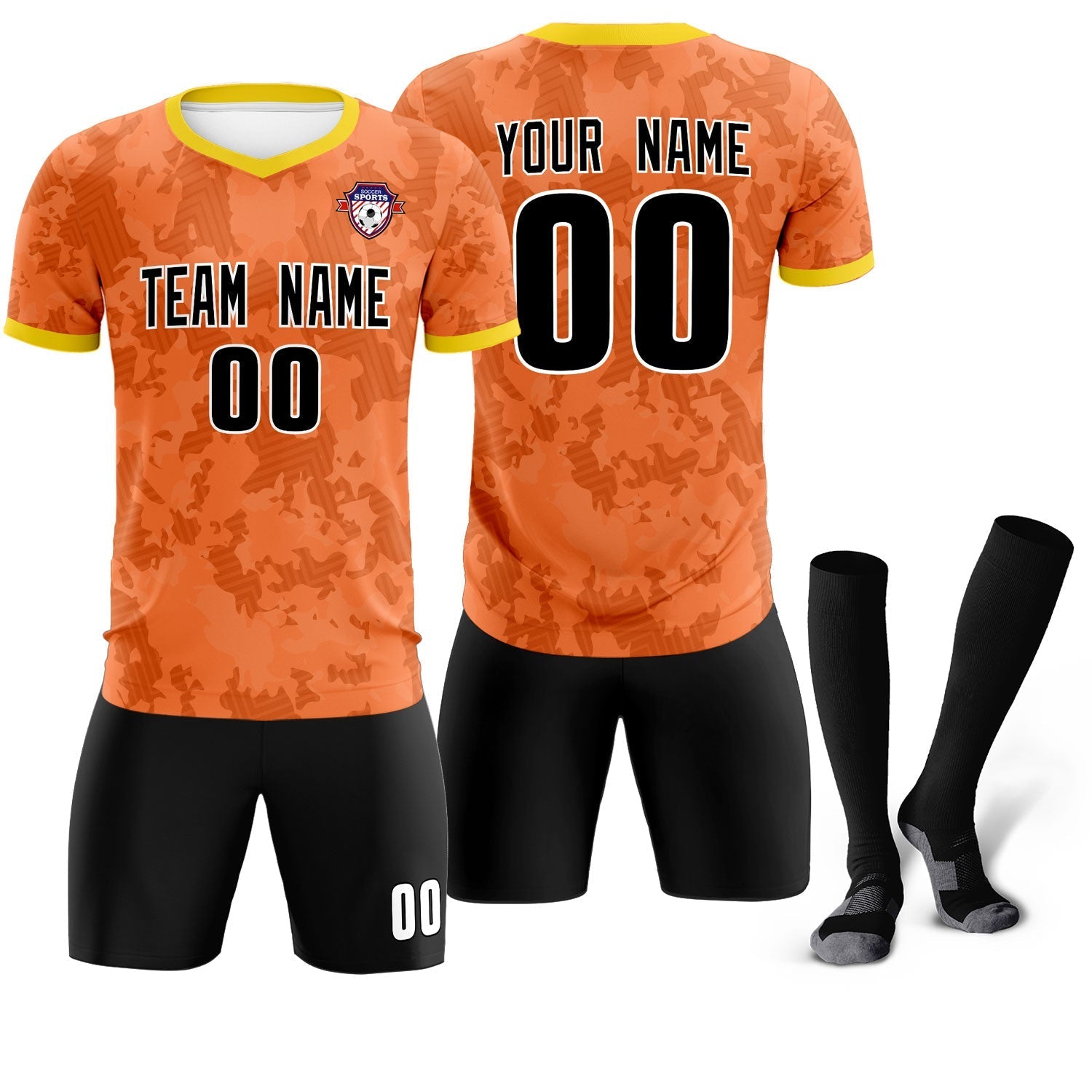 Custom Orange Camo sports Soccer Tops/Sets Jersey