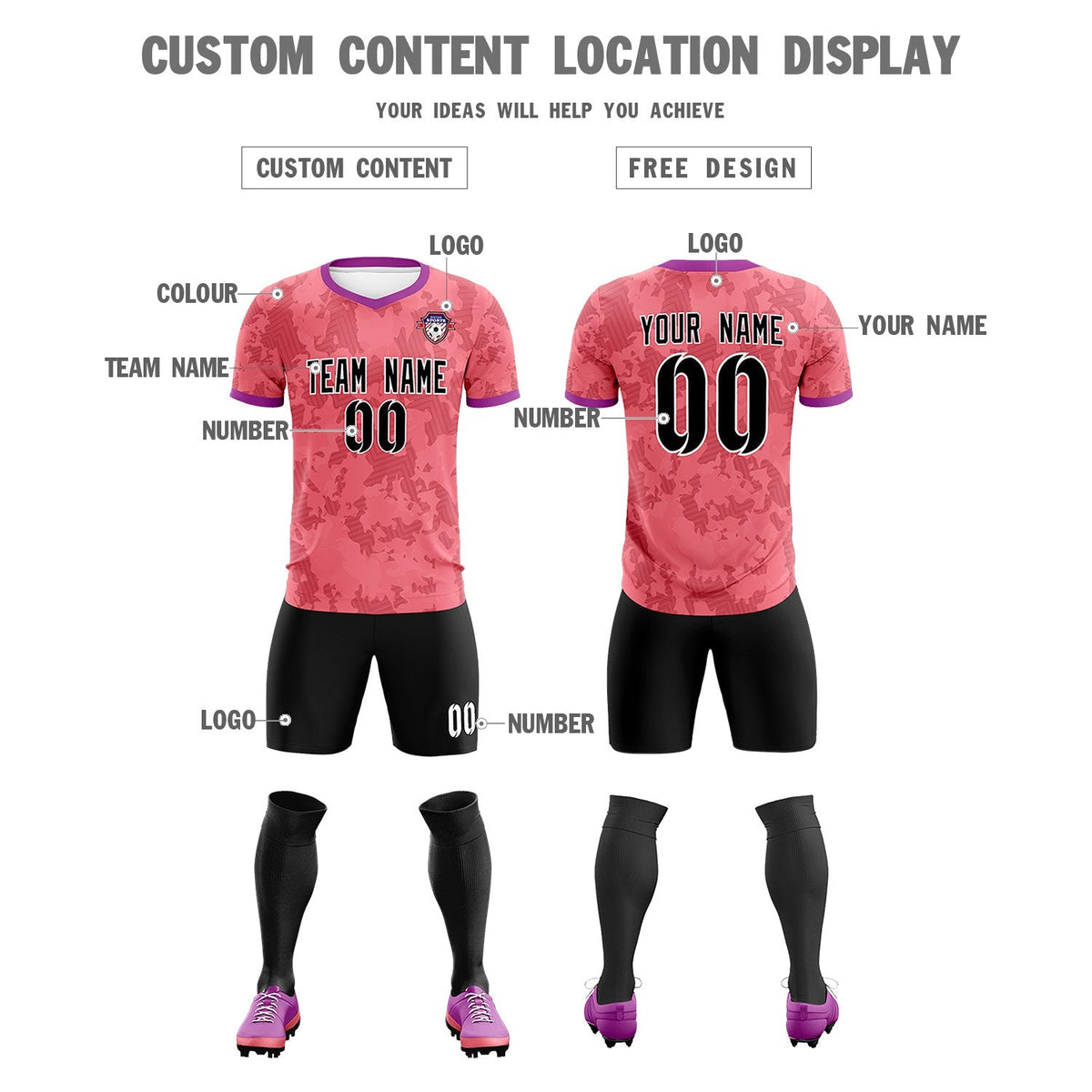 Custom Light Red Camo sports Soccer Tops/Sets Jersey