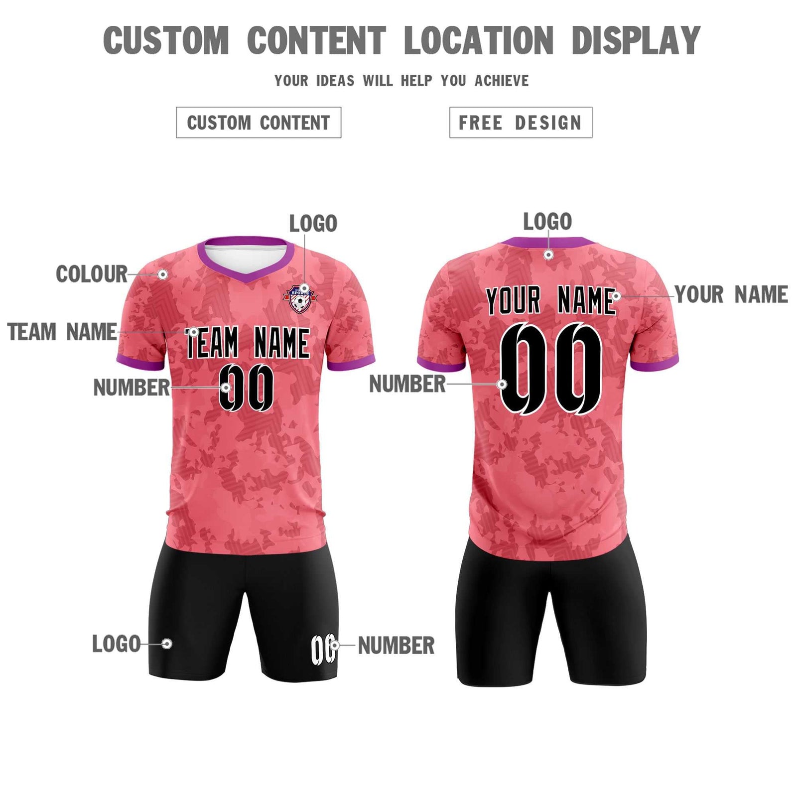 Custom Light Red Camo sports Soccer Tops/Sets Jersey