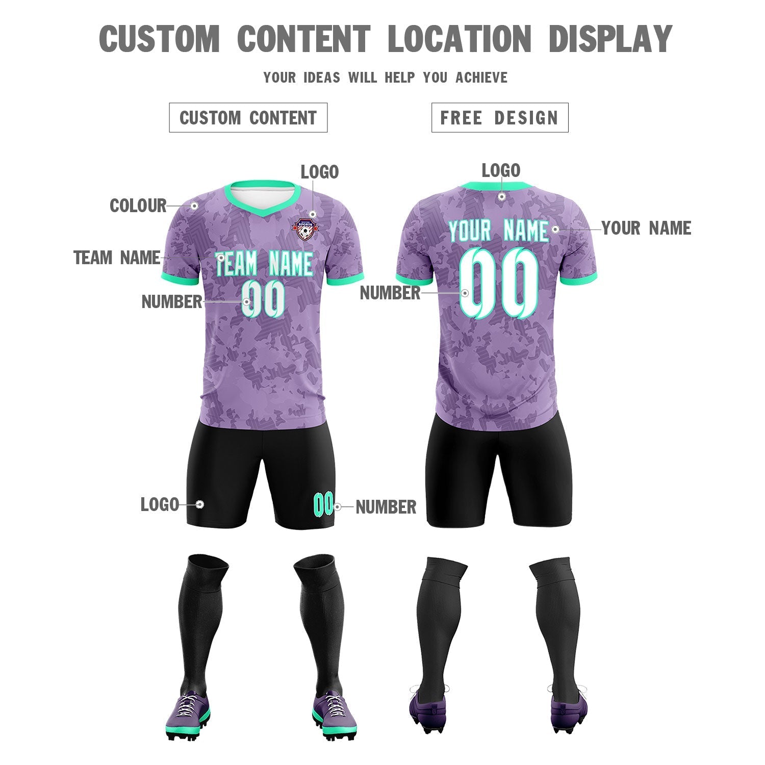 Custom Light Purple Camo sports Soccer Tops/Sets Jersey