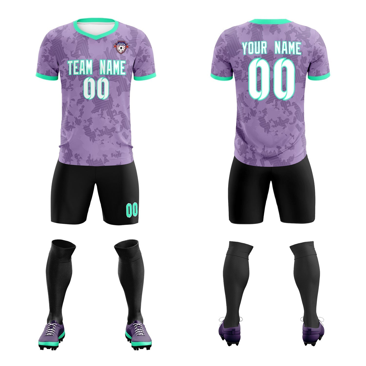 Custom Light Purple Camo sports Soccer Tops/Sets Jersey