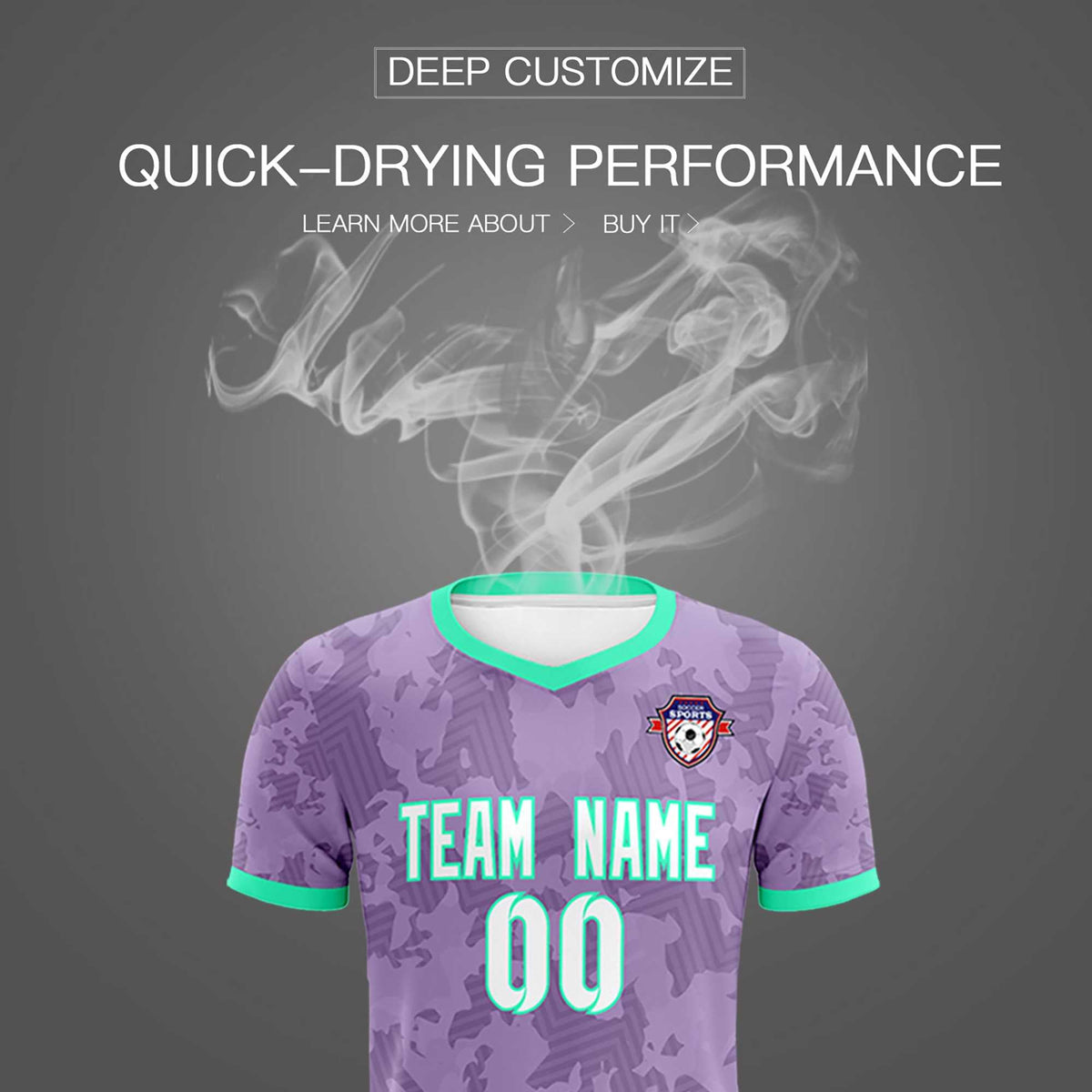 Custom Light Purple Camo sports Soccer Tops/Sets Jersey
