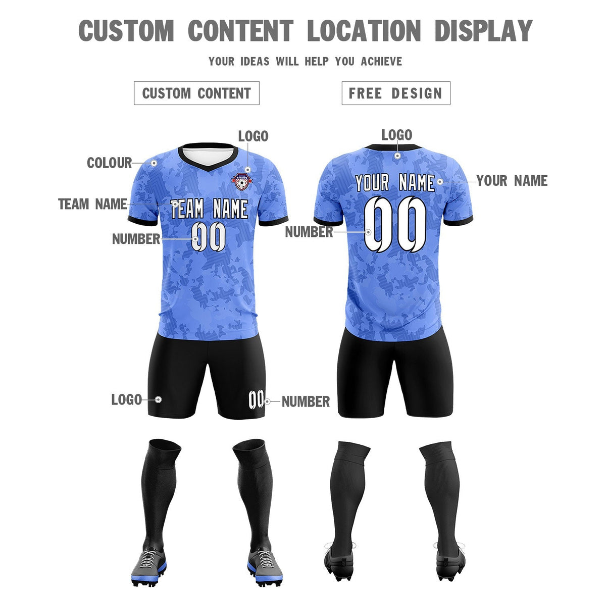 Custom Light Blue Camo sports Soccer Tops/Sets Jersey