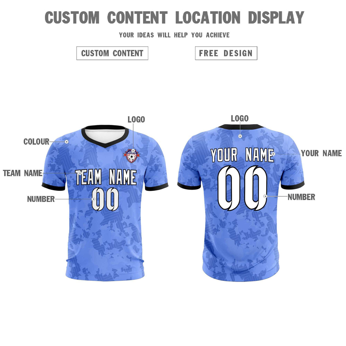 Custom Light Blue Camo sports Soccer Tops/Sets Jersey