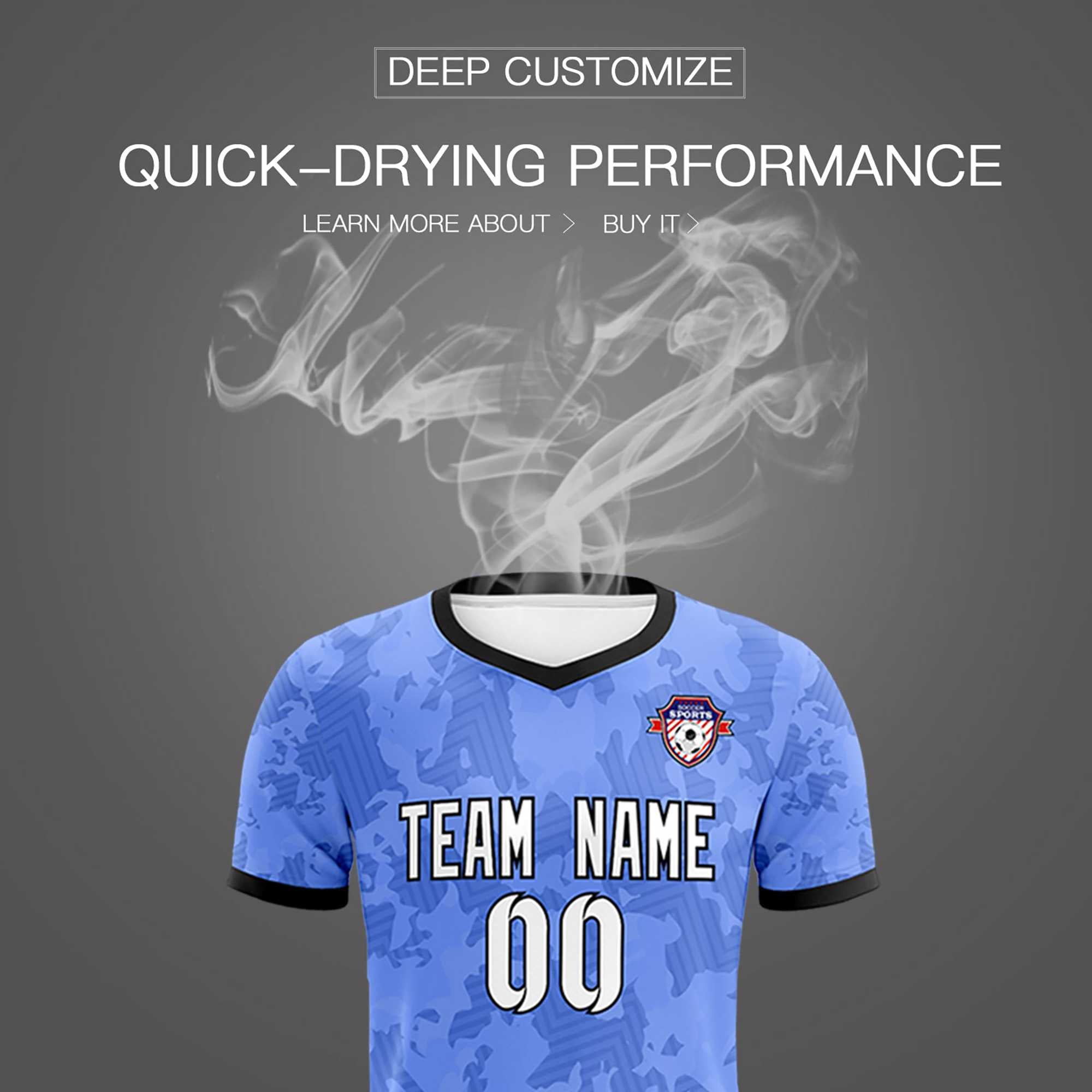 Custom Light Blue Camo sports Soccer Tops/Sets Jersey
