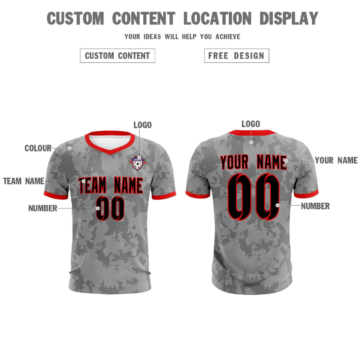 Custom Dark Gray Camo sports Soccer Tops/Sets Jersey