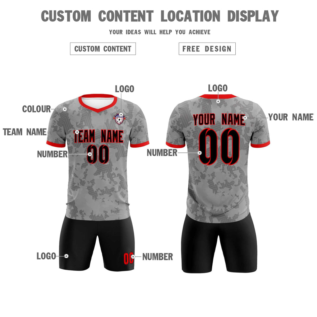 Custom Dark Gray Camo sports Soccer Tops/Sets Jersey