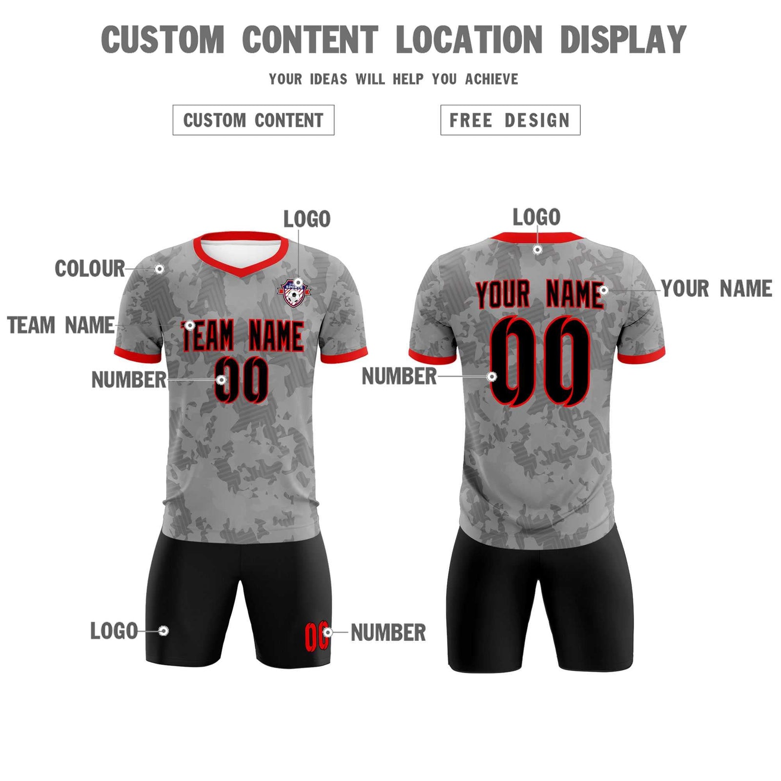 Custom Dark Gray Camo sports Soccer Tops/Sets Jersey