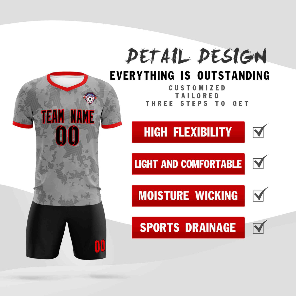 Custom Dark Gray Camo sports Soccer Tops/Sets Jersey
