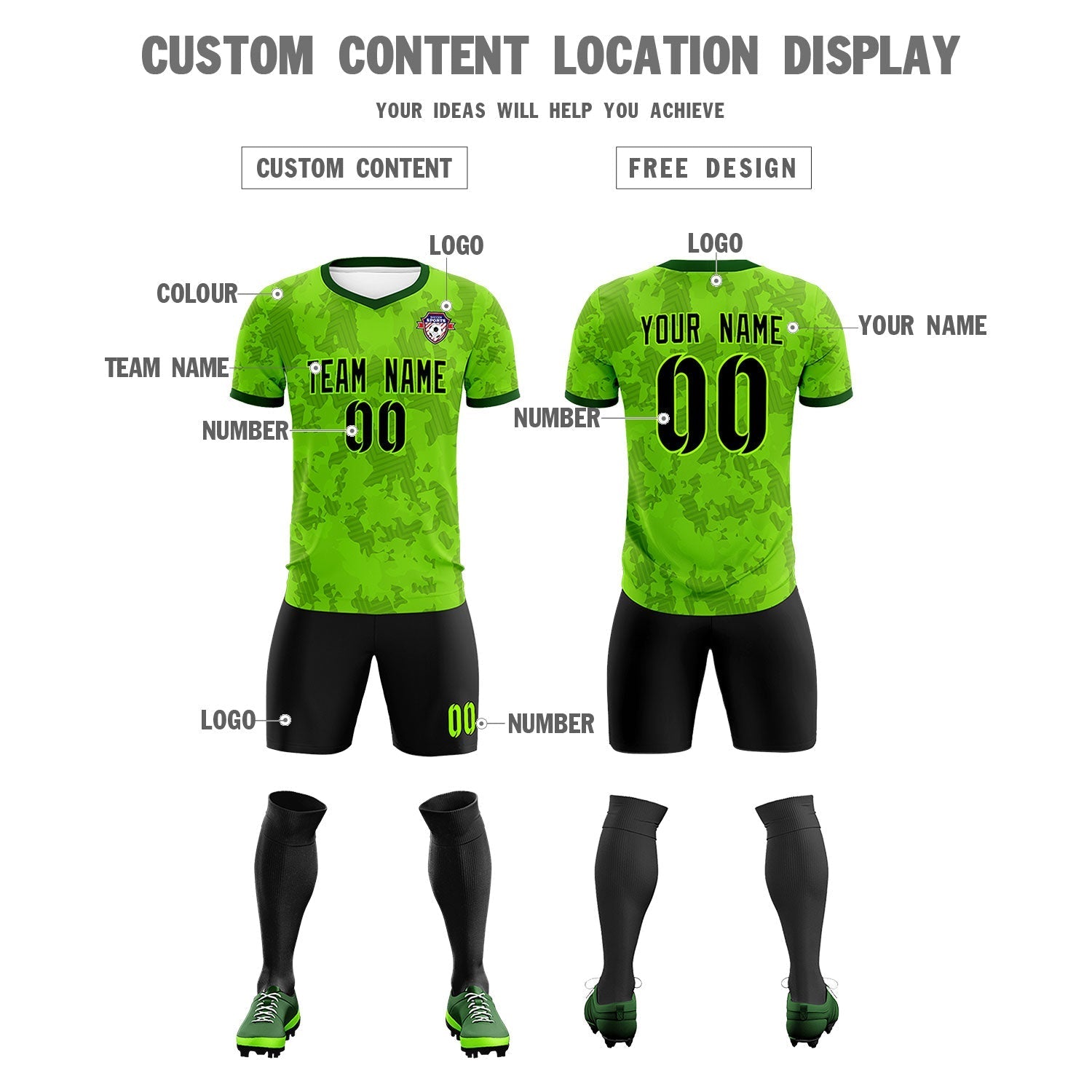 Custom Green Camo sports Soccer Tops/Sets Jersey