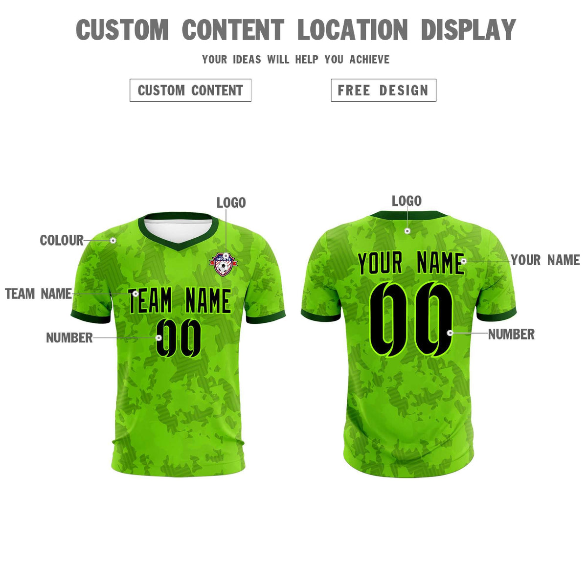 Custom Green Camo sports Soccer Tops/Sets Jersey
