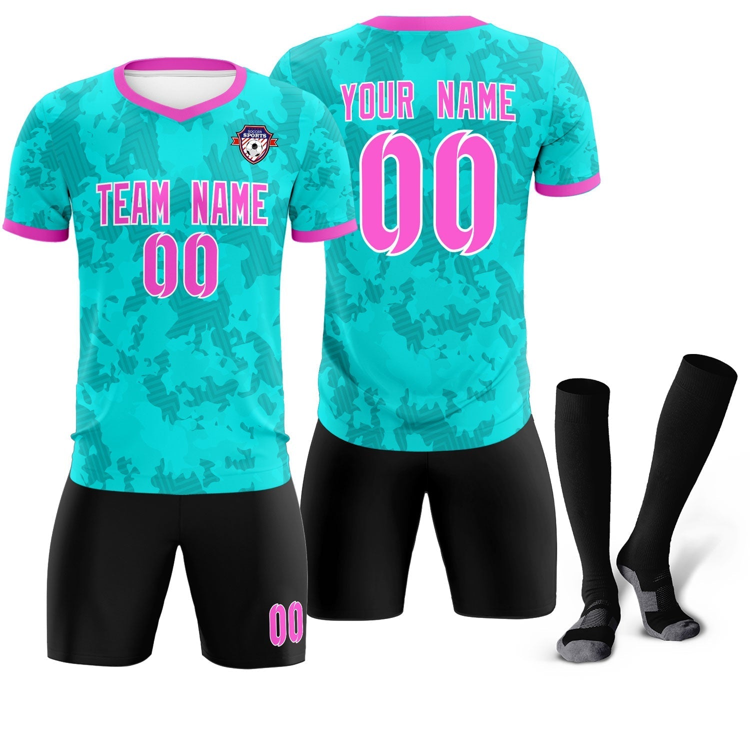 Custom Aqua Camo sports Soccer Tops/Sets Jersey