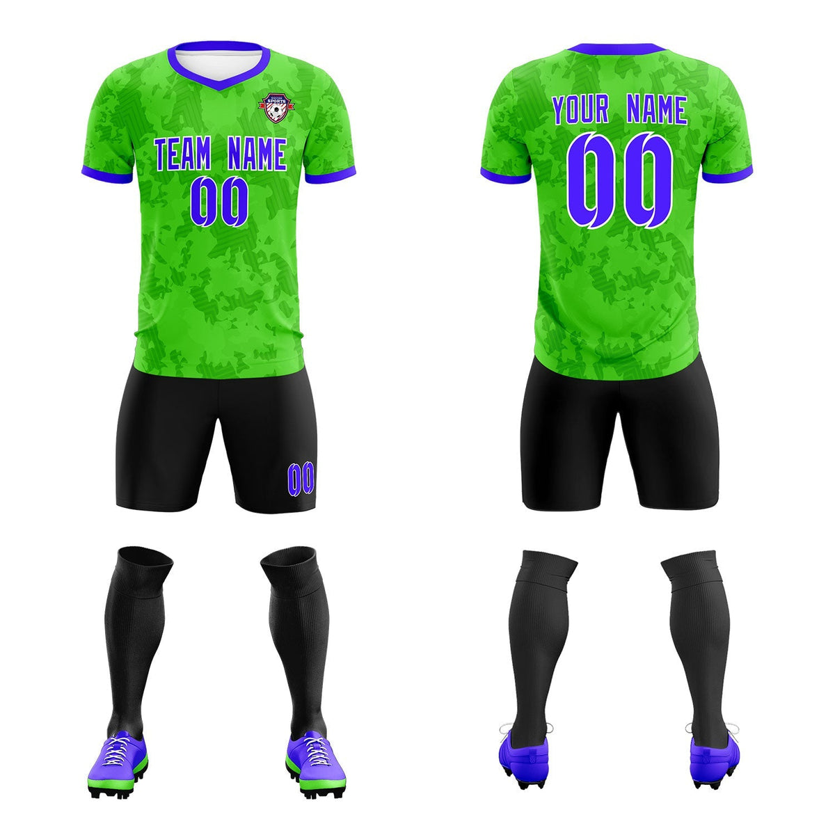 Custom Neon Green Camo sports Soccer Tops/Sets Jersey