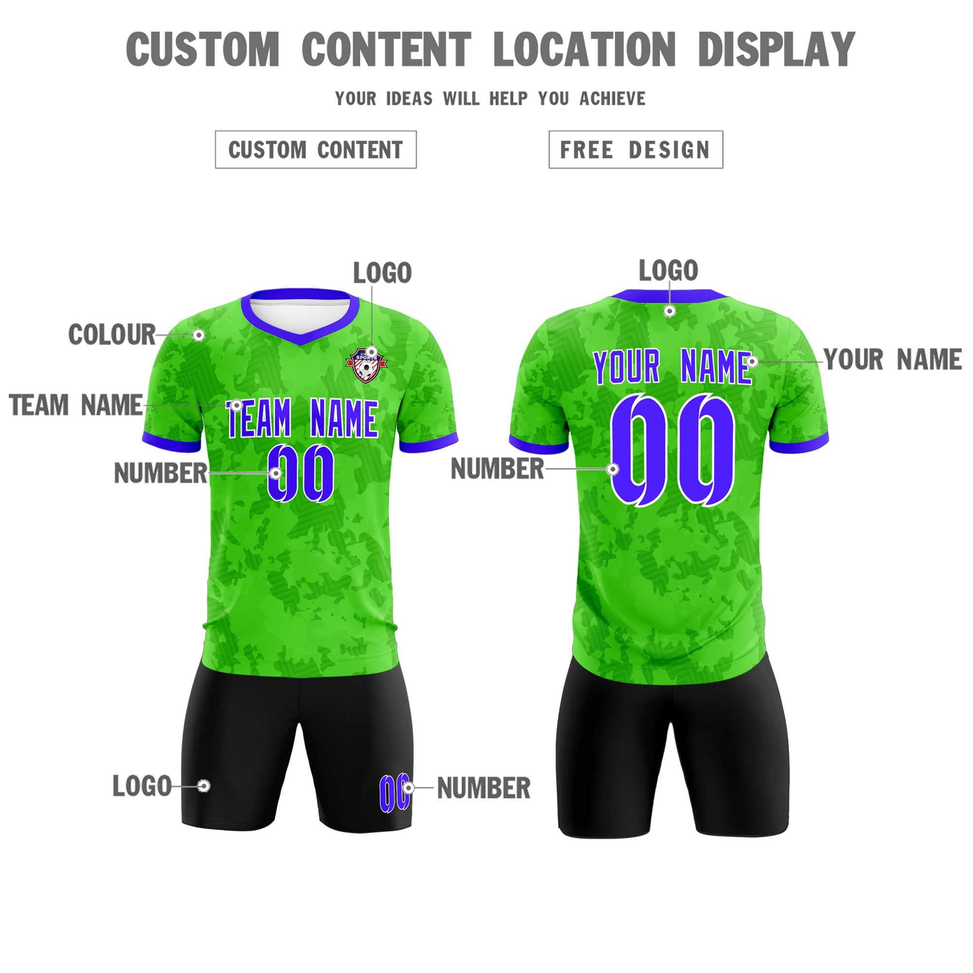 Custom Neon Green Camo sports Soccer Tops/Sets Jersey