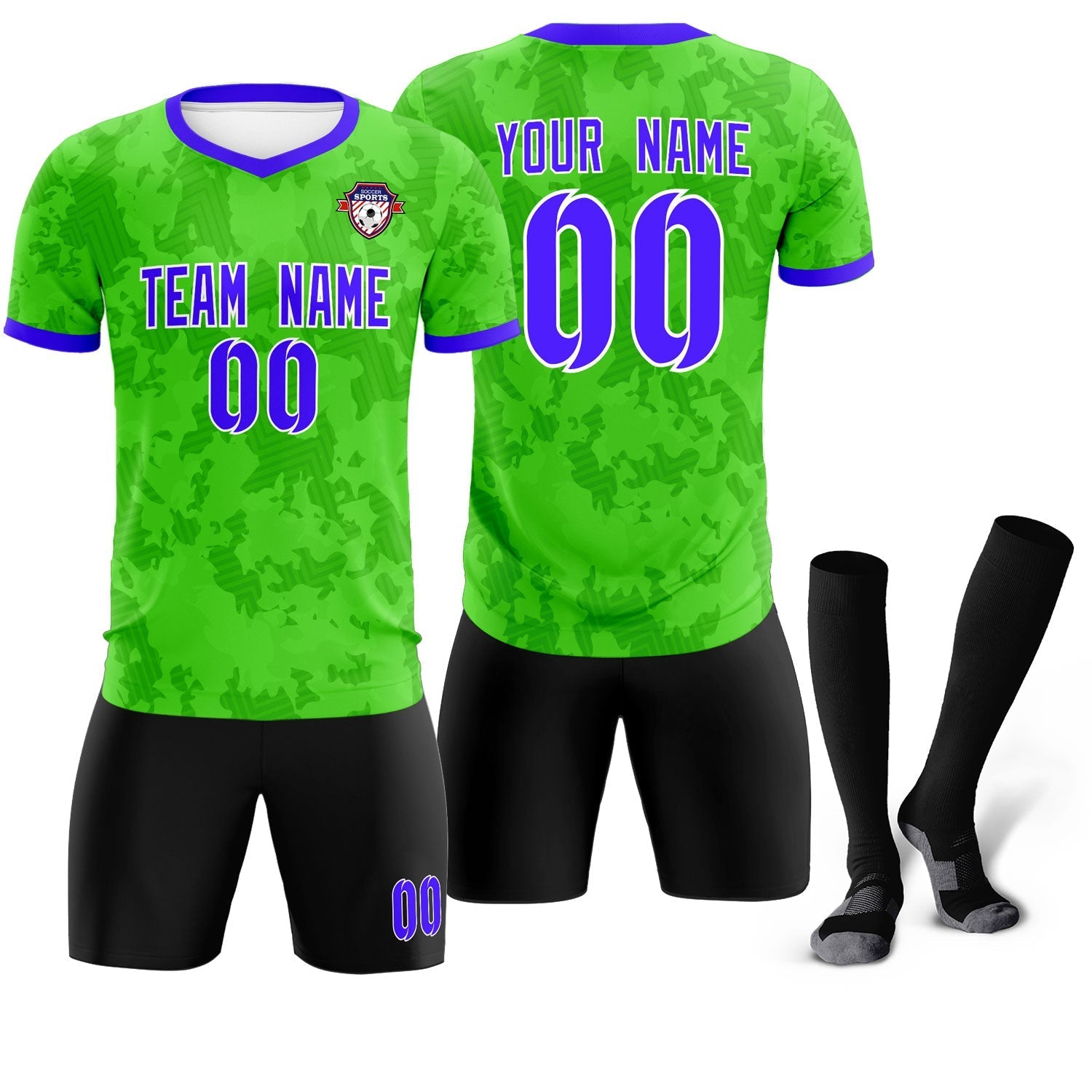 Custom Neon Green Camo sports Soccer Tops/Sets Jersey