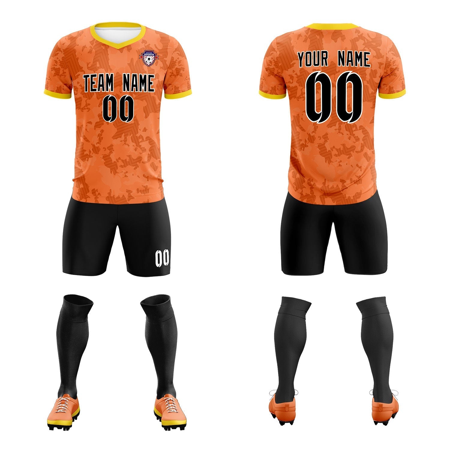 Custom Orange Camo sports Soccer Tops/Sets Jersey