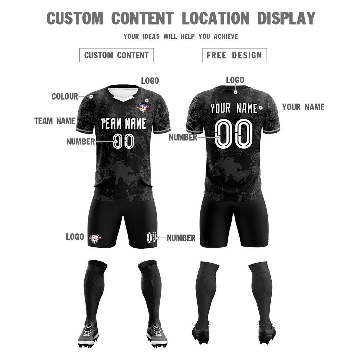 Custom Black Classic Graffiti Pattern Sportswear Soccer Tops/Sets Jersey