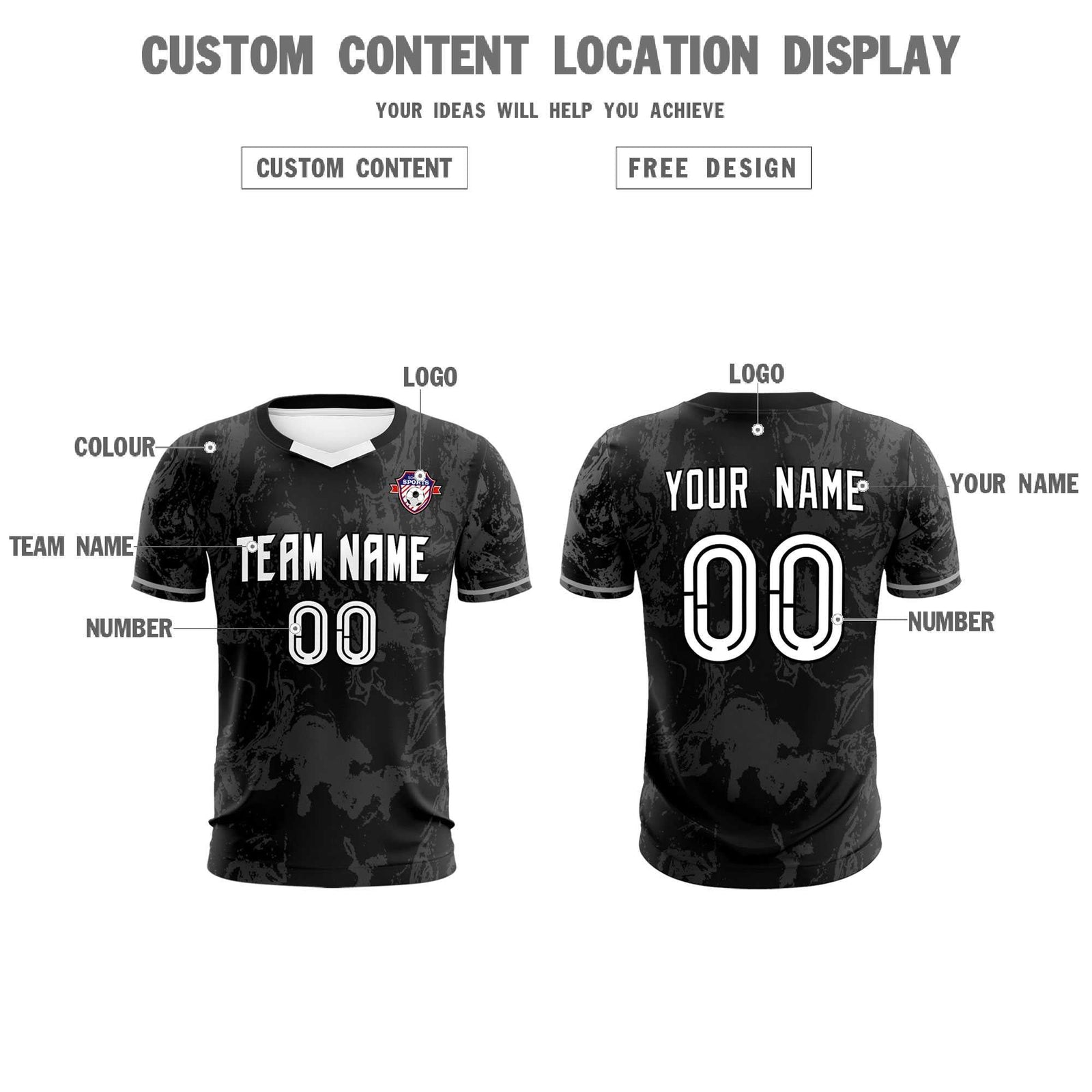 Custom Black Classic Graffiti Pattern Sportswear Soccer Tops/Sets Jersey