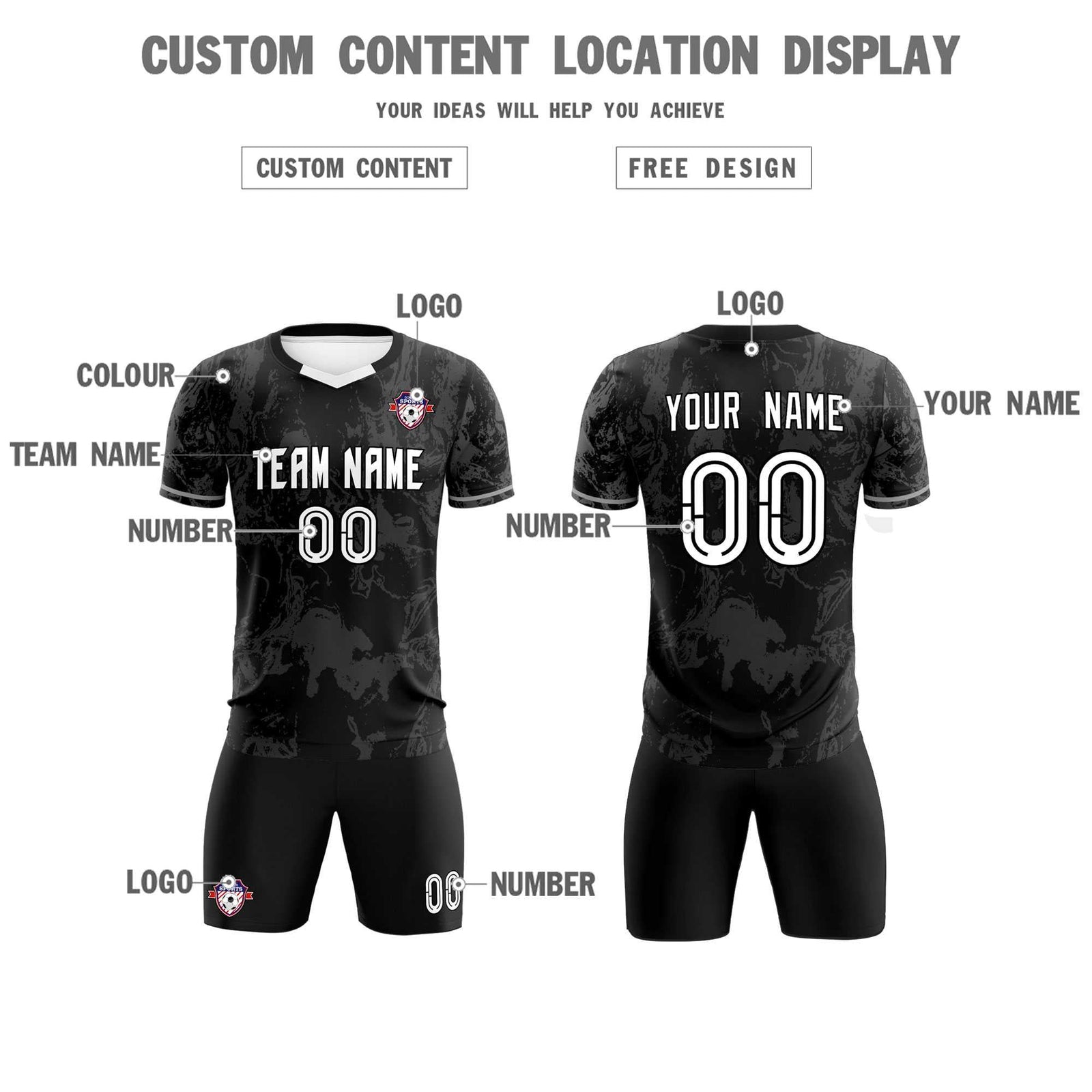 Custom Black Classic Graffiti Pattern Sportswear Soccer Tops/Sets Jersey