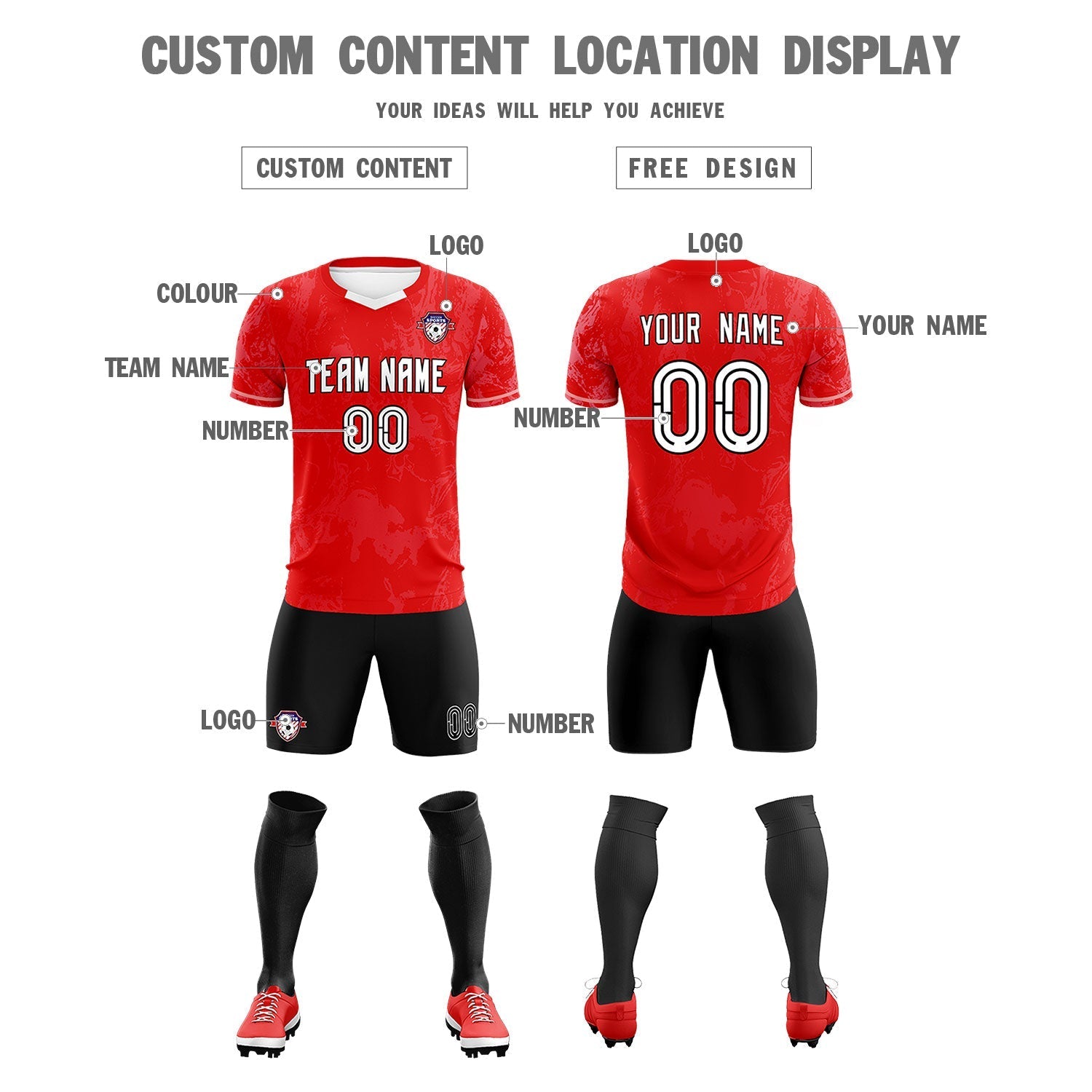 Custom Red Classic Graffiti Pattern Sportswear Soccer Tops/Sets Jersey
