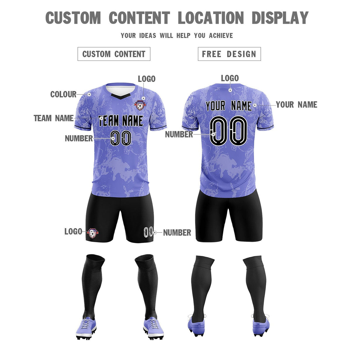 Custom Purple Classic Graffiti Pattern Sportswear Soccer Tops/Sets Jersey