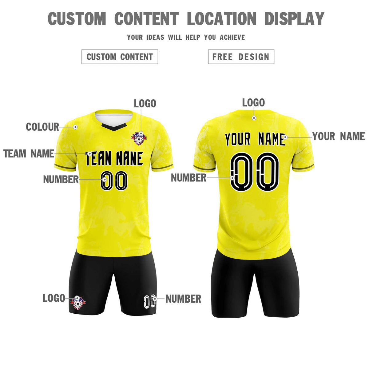 Custom Yellow Classic Graffiti Pattern Sportswear Soccer Tops/Sets Jersey