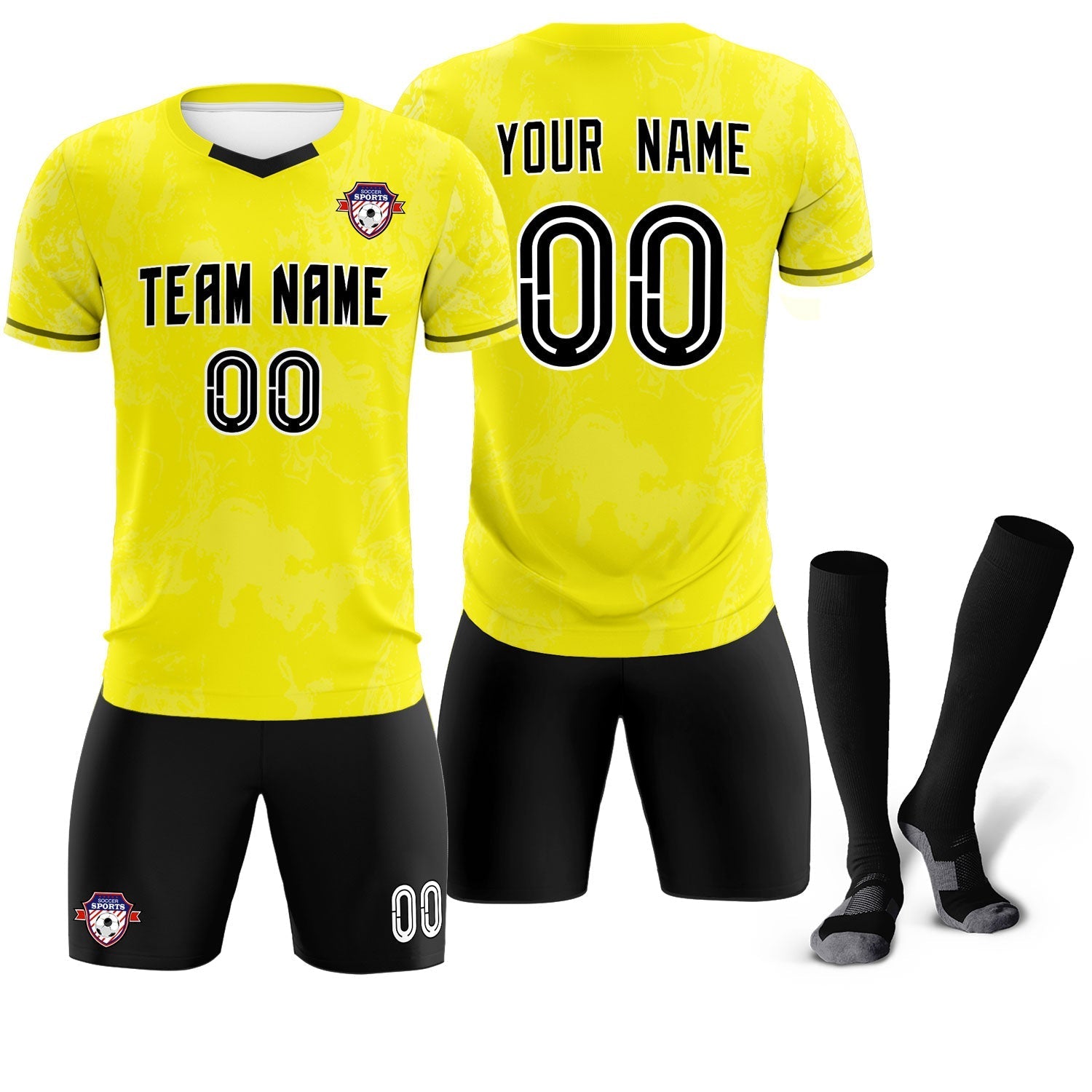 Custom Yellow Classic Graffiti Pattern Sportswear Soccer Tops/Sets Jersey