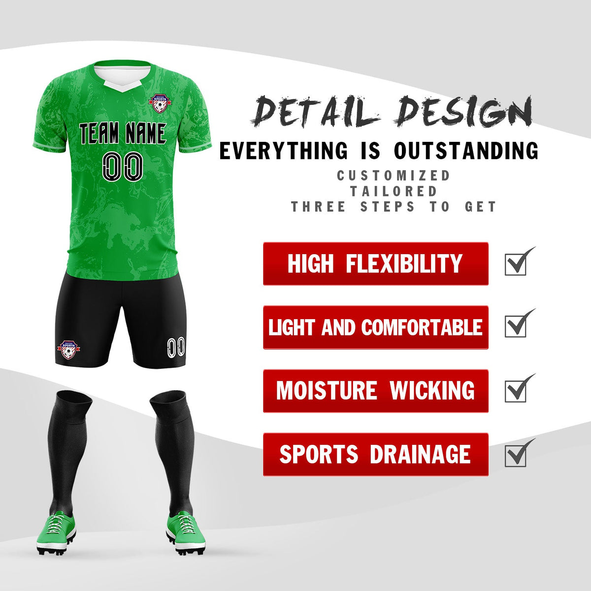 Custom Kelly Green Classic Graffiti Pattern Sportswear Soccer Tops/Sets Jersey