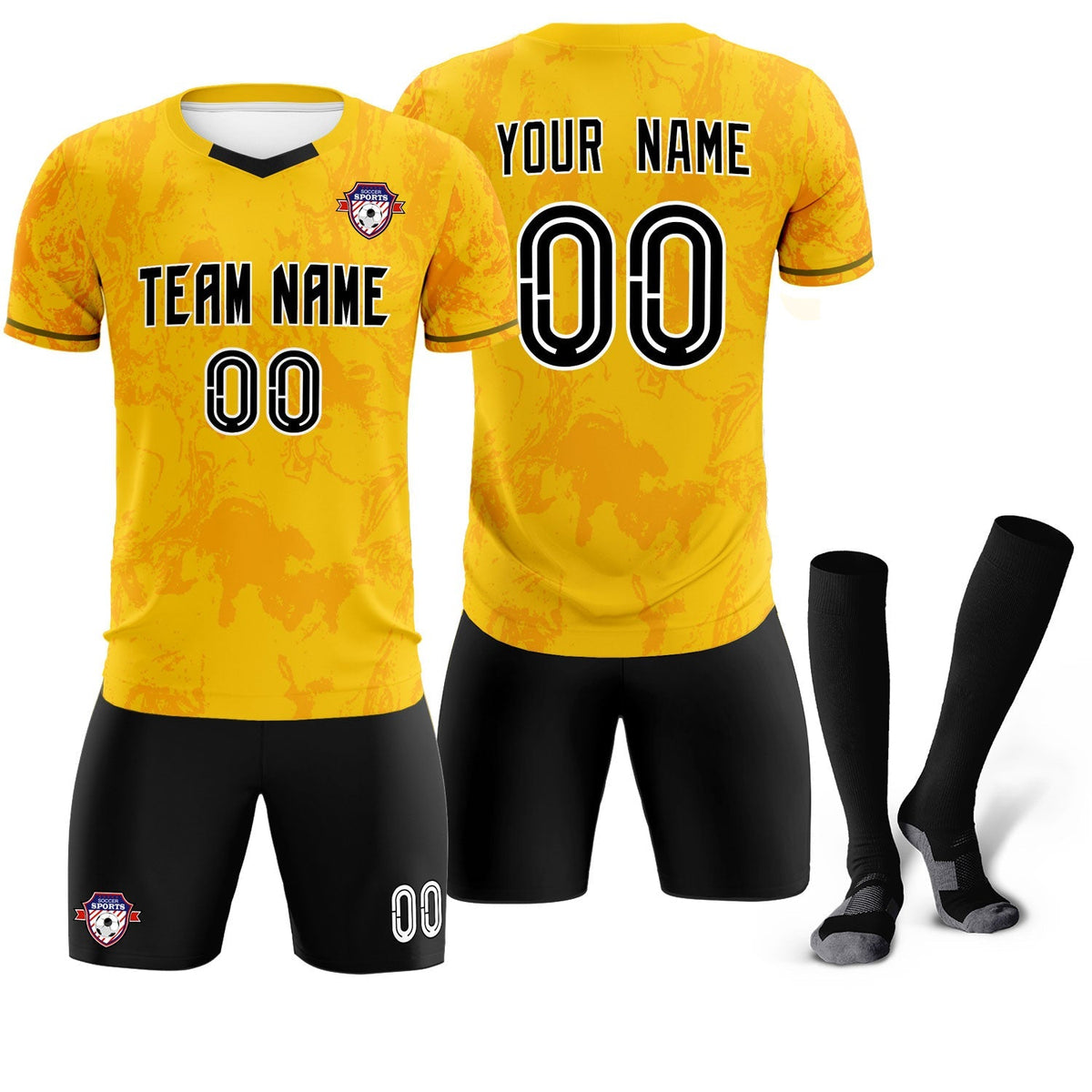 Custom Gold Classic Graffiti Pattern Sportswear Soccer Tops/Sets Jersey