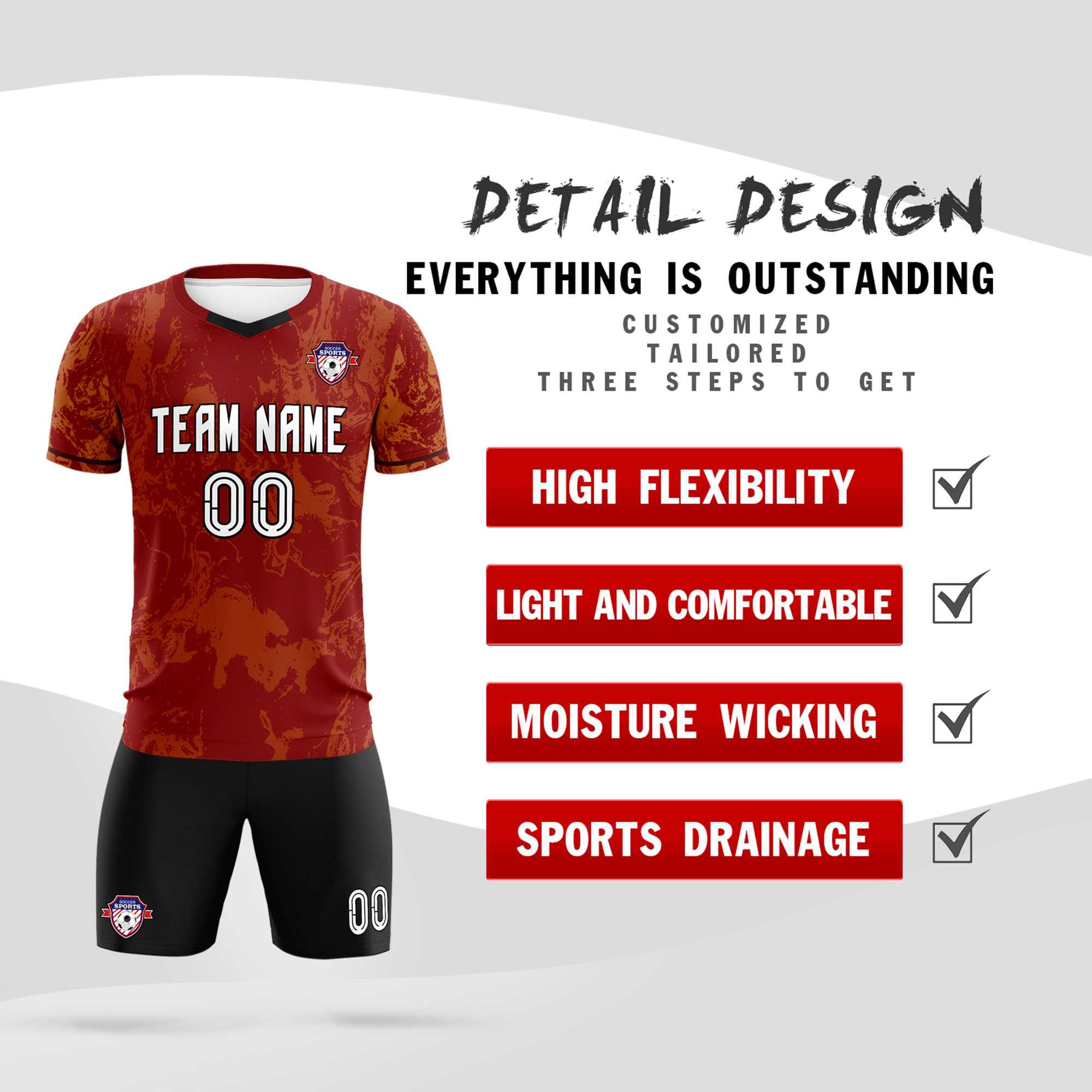 Custom Crimson Classic Graffiti Pattern Sportswear Soccer Tops/Sets Jersey