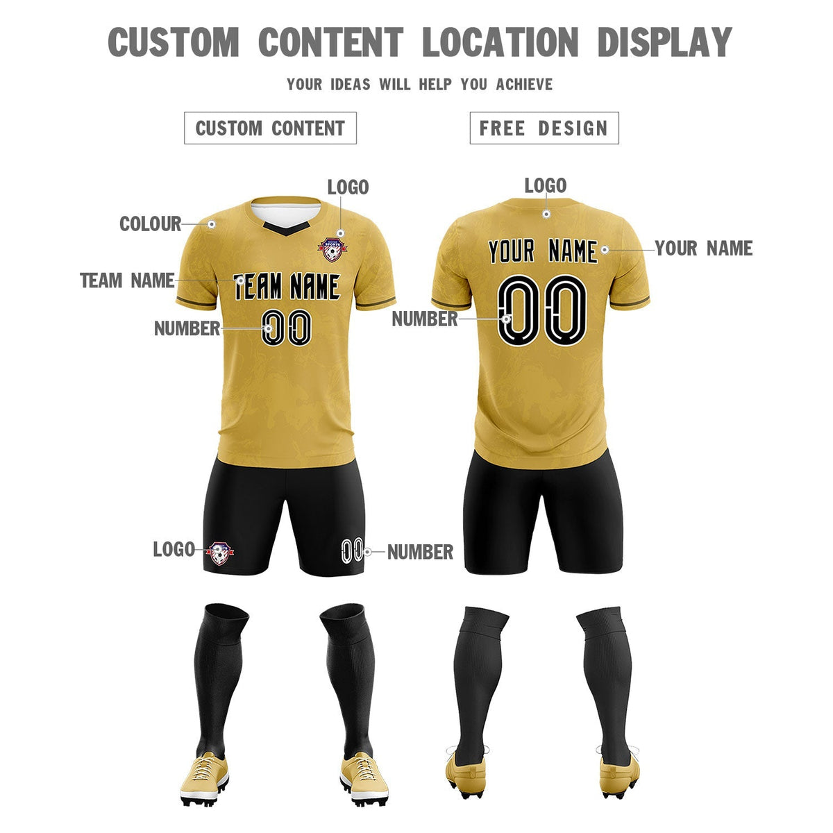 Custom Old Gold Classic Graffiti Pattern Sportswear Soccer Tops/Sets Jersey
