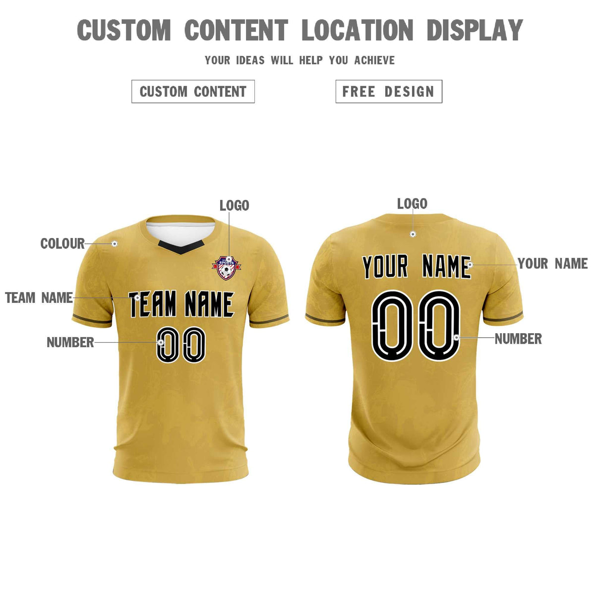 Custom Old Gold Classic Graffiti Pattern Sportswear Soccer Tops/Sets Jersey